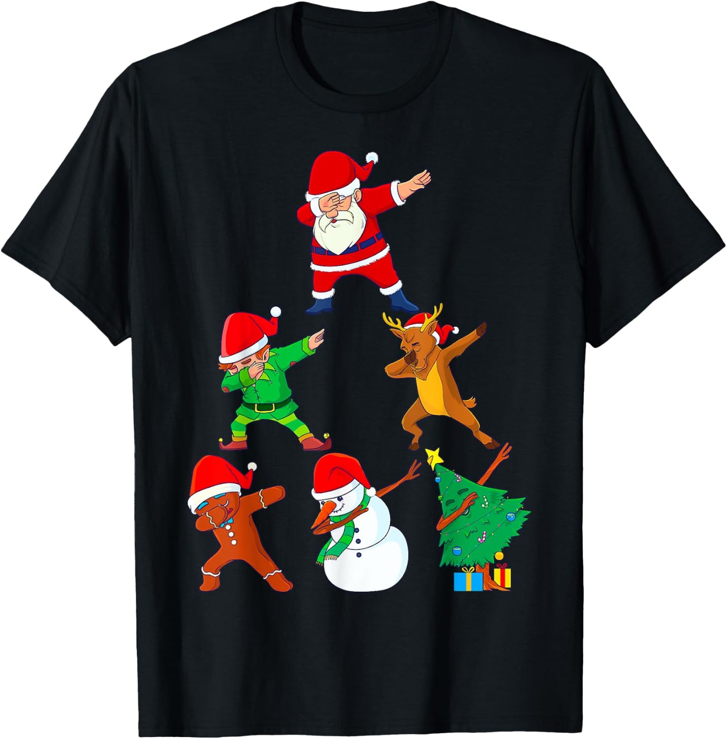 Dabbing Santa Elf Friends Christmas Boys Short Sleeve Funny Xmas Dab Girl T-Shirt - T-Shirt | Black