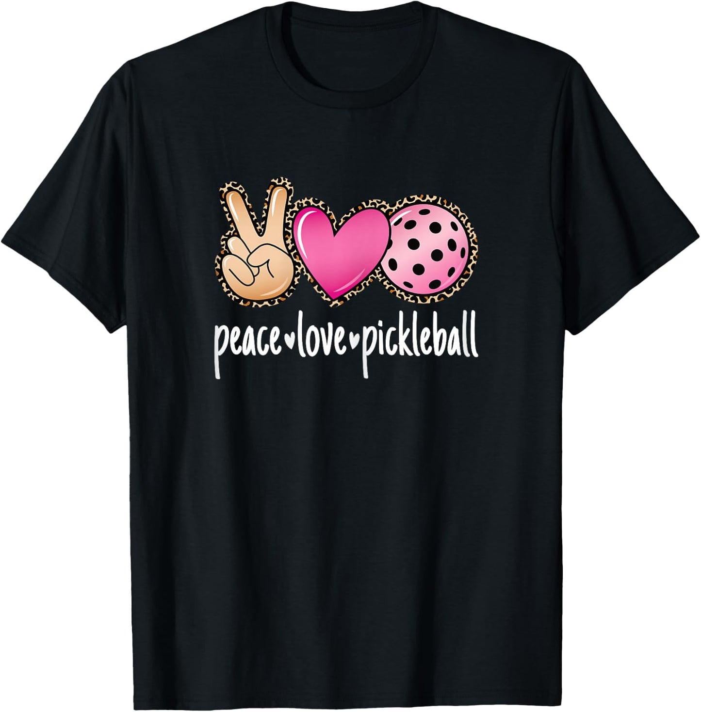 Peace Love Pickleball Cute Pickleball Lover Women Girls T-Shirt - T-Shirt | Black