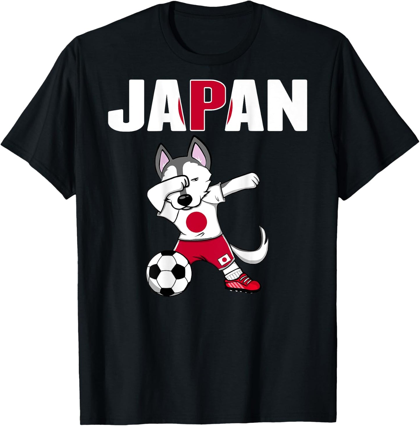 Dabbing Husky Dog Japan Soccer Fans Jersey Japanese Football Women Kids T-Shirt - T-Shirt | Black