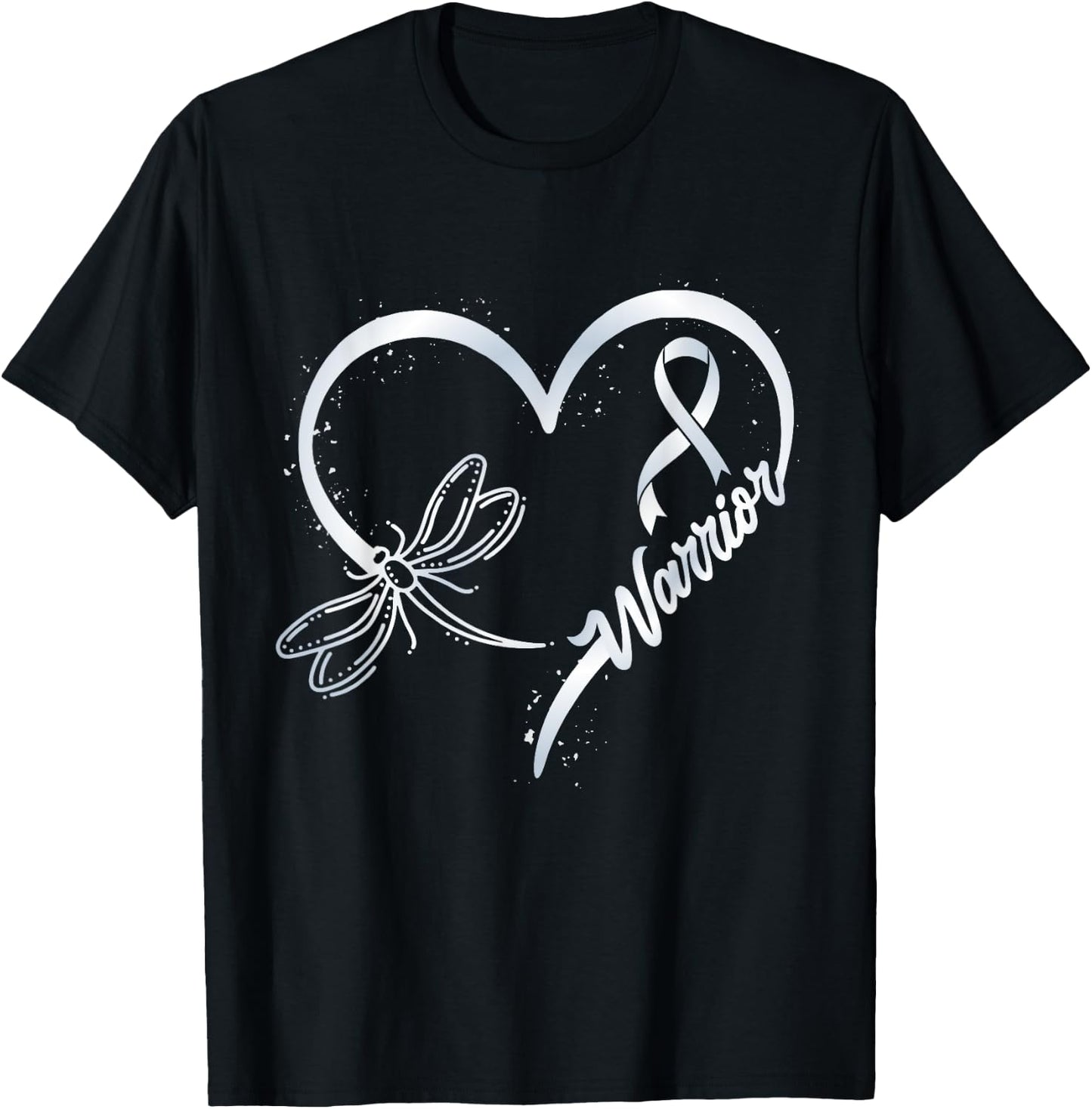 Lung Cancer Warrior Dragonfly White Ribbon Hope T-Shirt - T-Shirt | Black