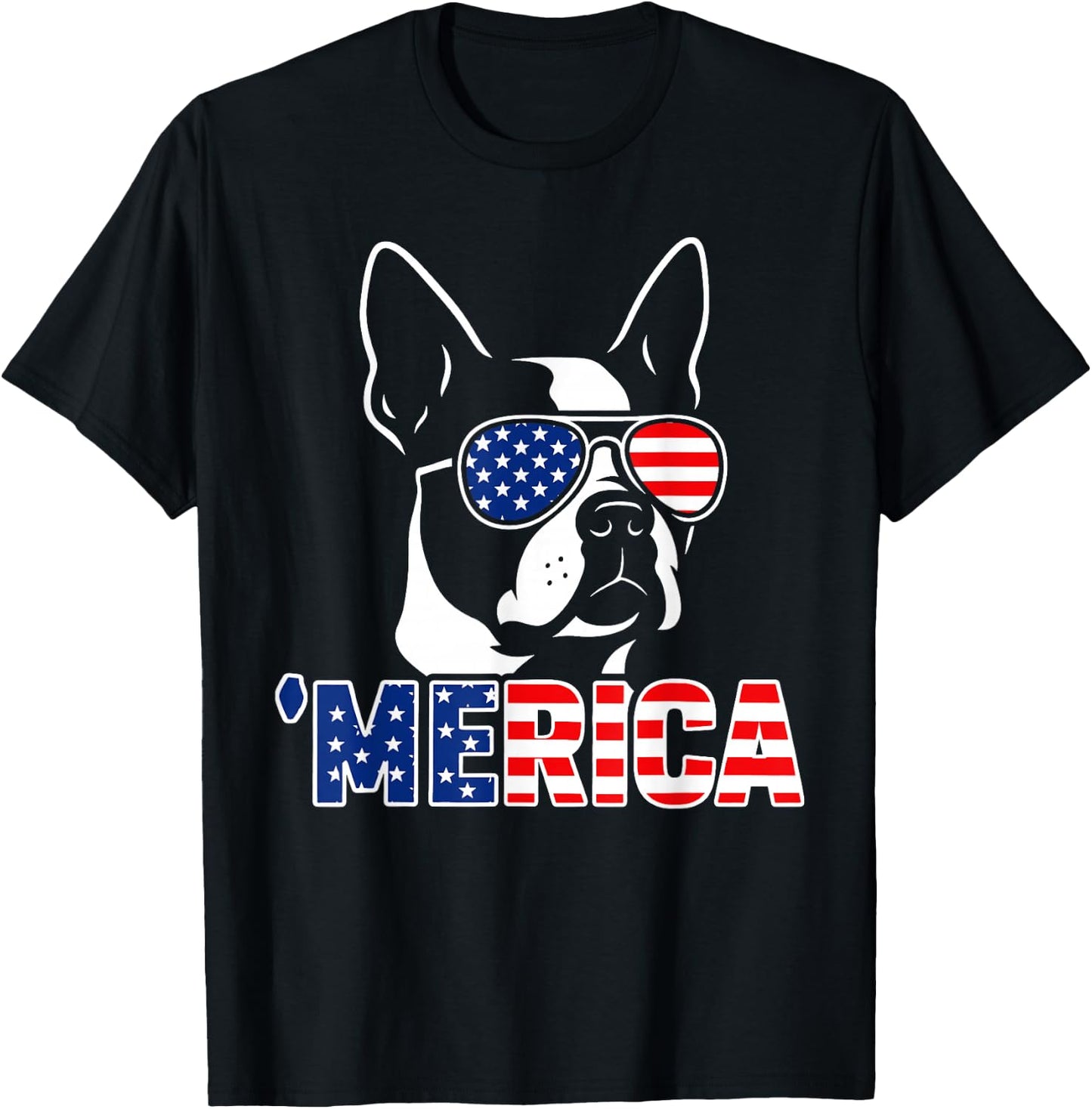 America Boston Terrier Patriotic 4th of July Dog Art T-Shirt - T-Shirt | Black