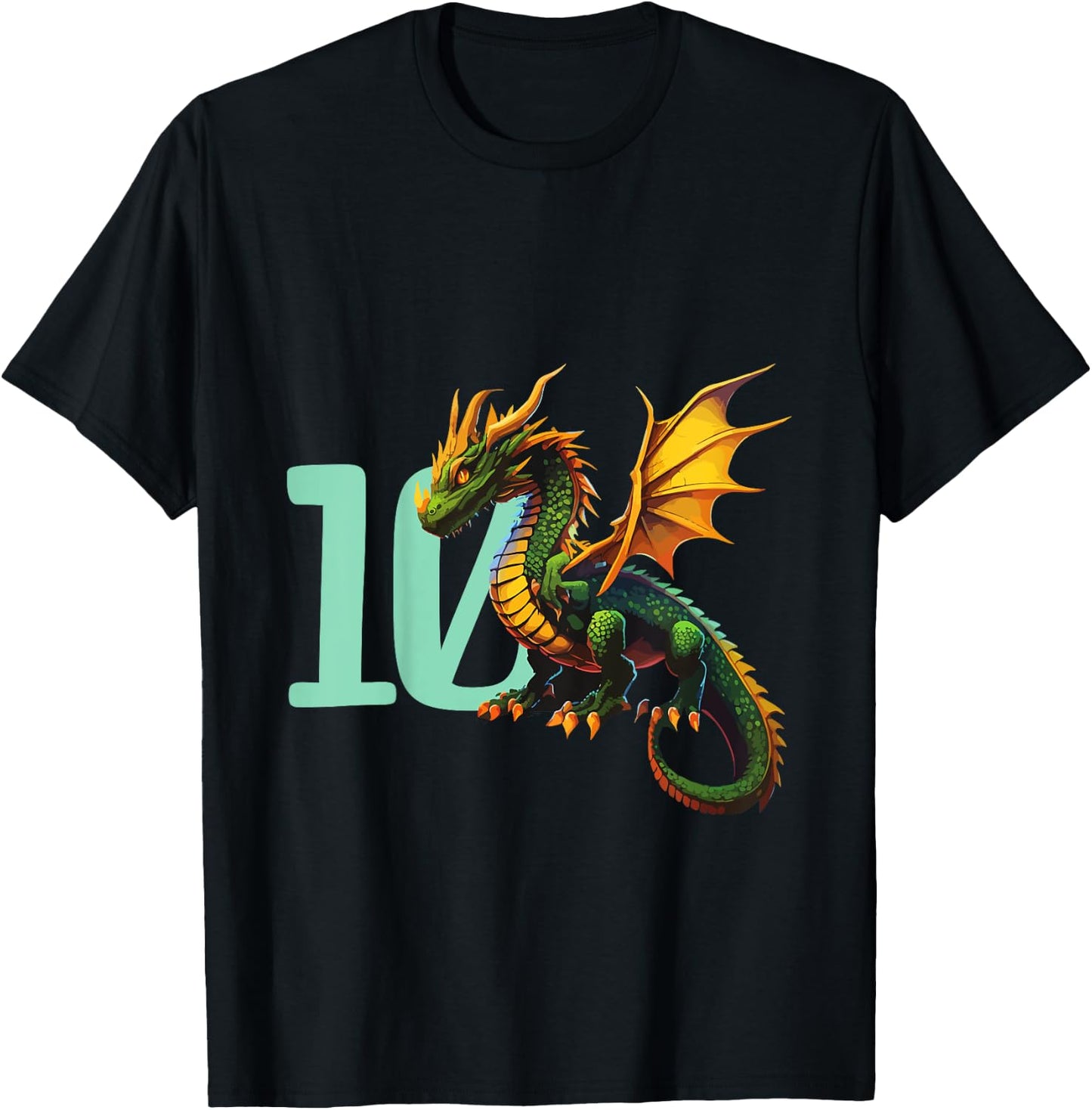Kids Children's Birthday Dragon 10 Years Boy Dragon Number Age T-Shirt - T-Shirt | Black