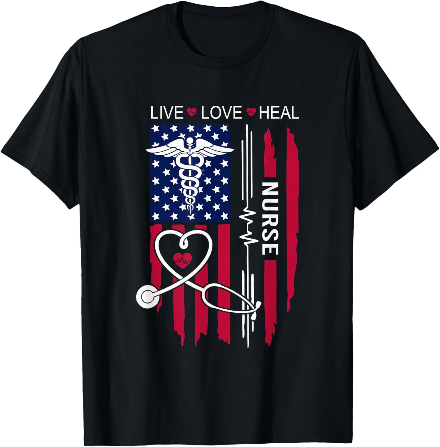American Flag Nurse Day Gifts, Week Gift Nurse, Nurse's Day T-Shirt - T-Shirt | Black