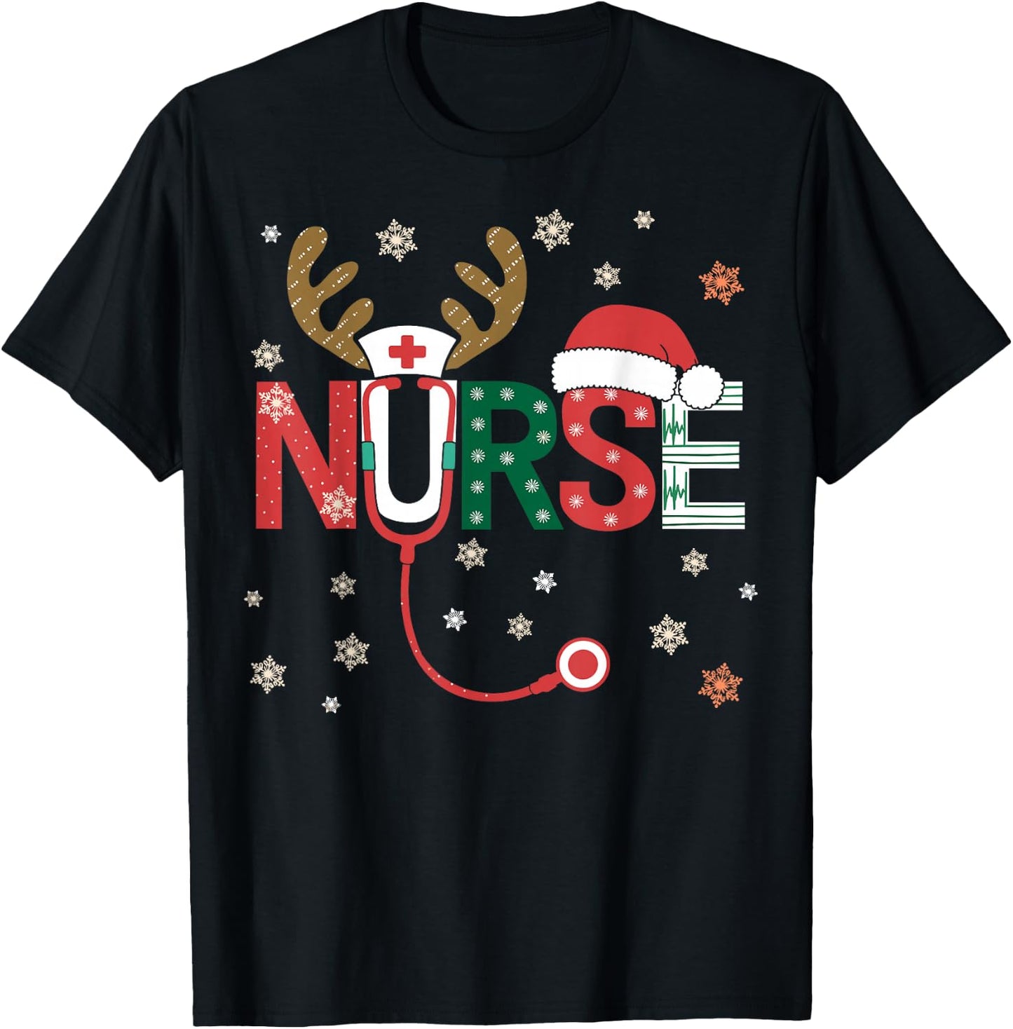 Nurse Christmas Stethoscope Nurses Xmas T-Shirt - T-Shirt | Black