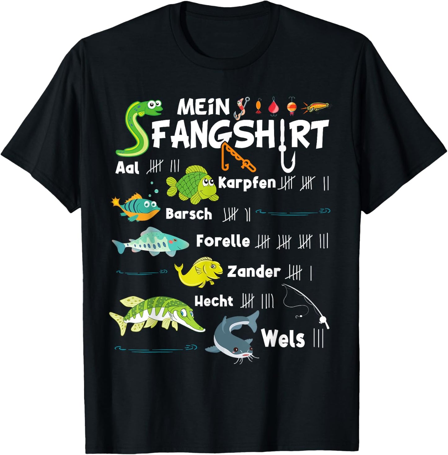 Fish Types "My Fangshirt" Funny Boy's Fisherman , black T-Shirt - T-Shirt | Black