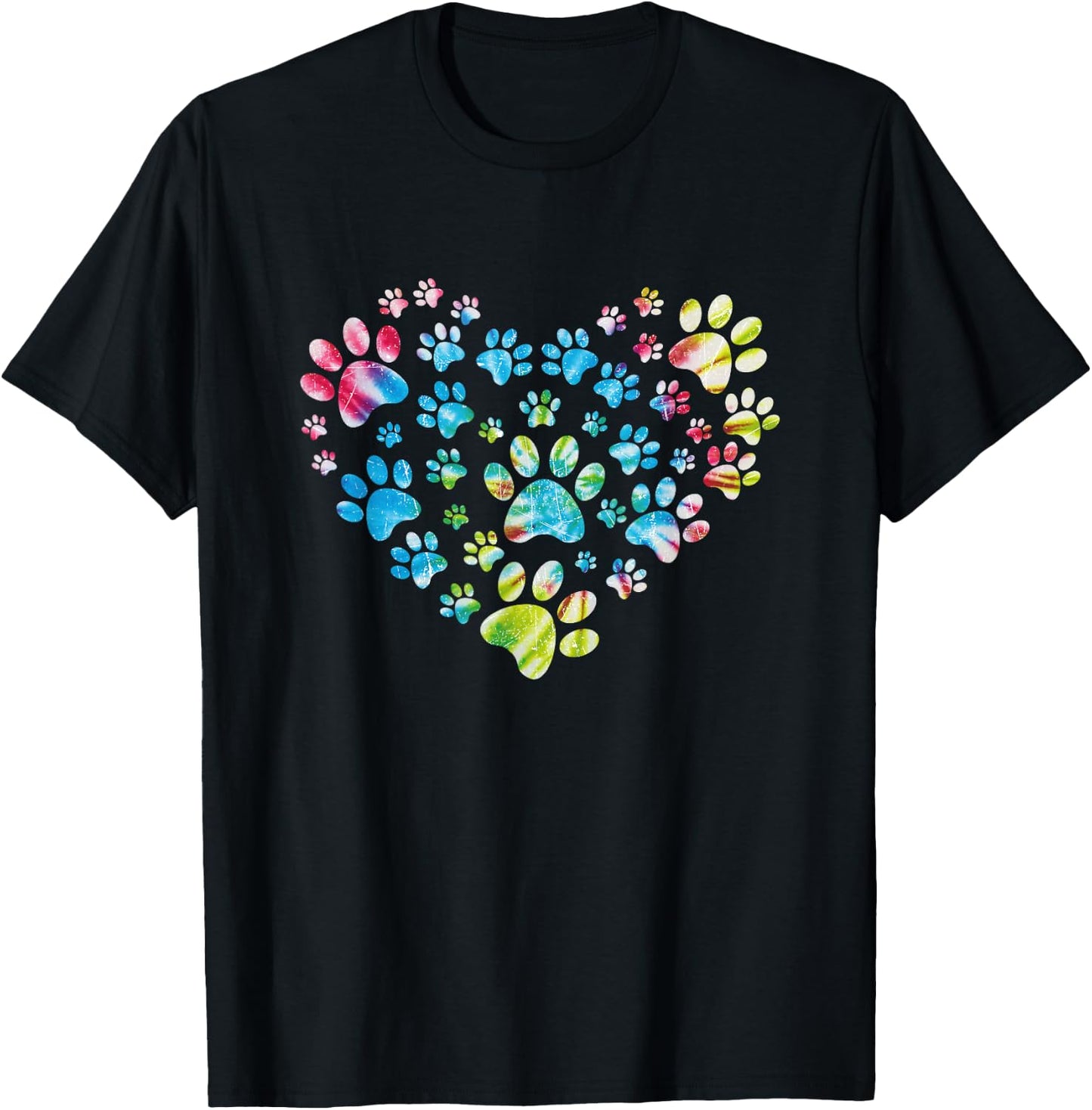 Tie Dye Love Dog Paw Print Animal Paw Dog Lover T-Shirt - T-Shirt | Black