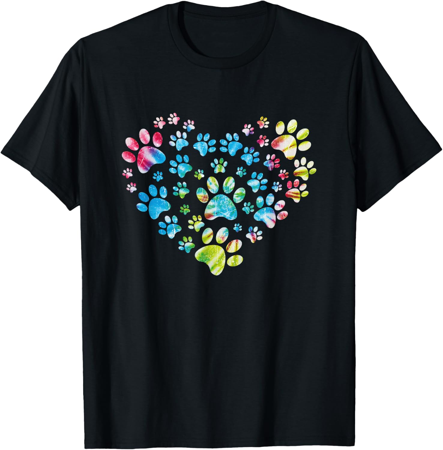 Tie Dye Love Dog Paw Print Animal Paw Dog Lover T-Shirt - T-Shirt | Black