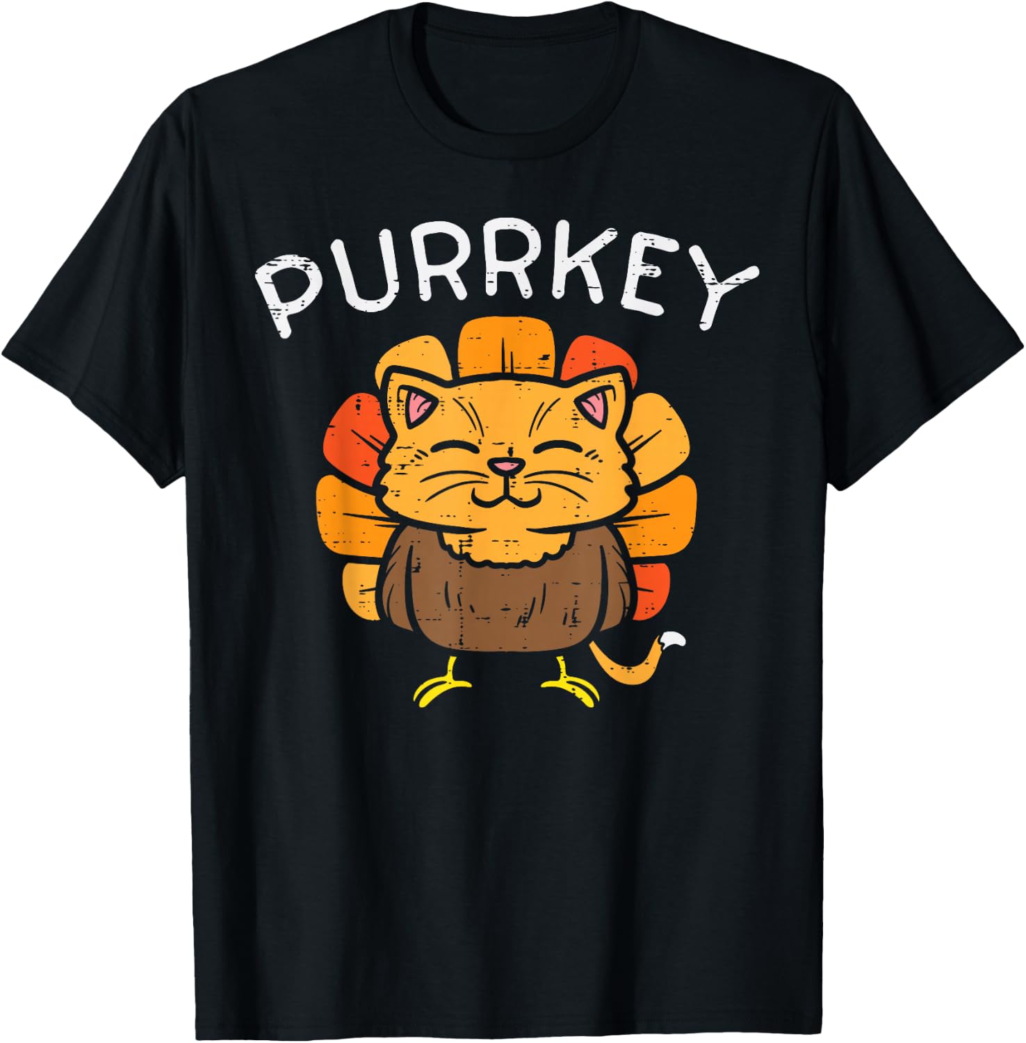 Purrkey Turkey Cat Kitten Funny Thanksgiving Cat Owner Lover T-Shirt - T-Shirt | Black