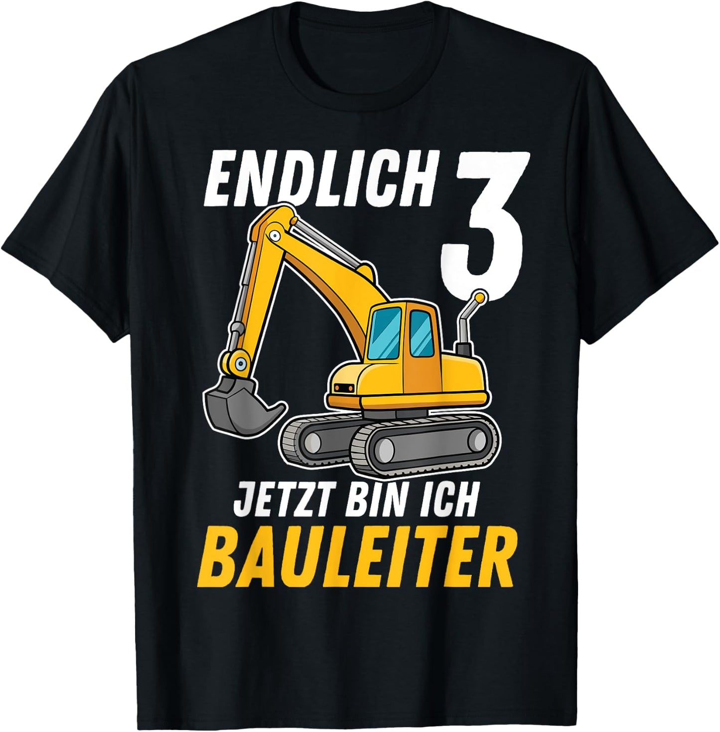 Children's 3rd Birthday Boy Decoration Digger Birthday 3 Years , black T-Shirt - T-Shirt | Black