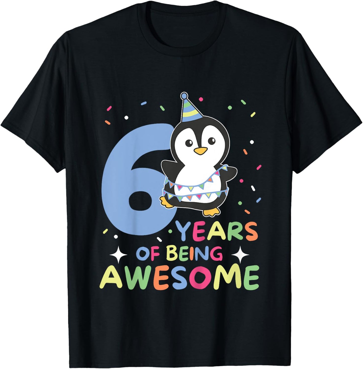 Penguin For The 6th Birthday For Children Six Years Old T-Shirt - T-Shirt | Black