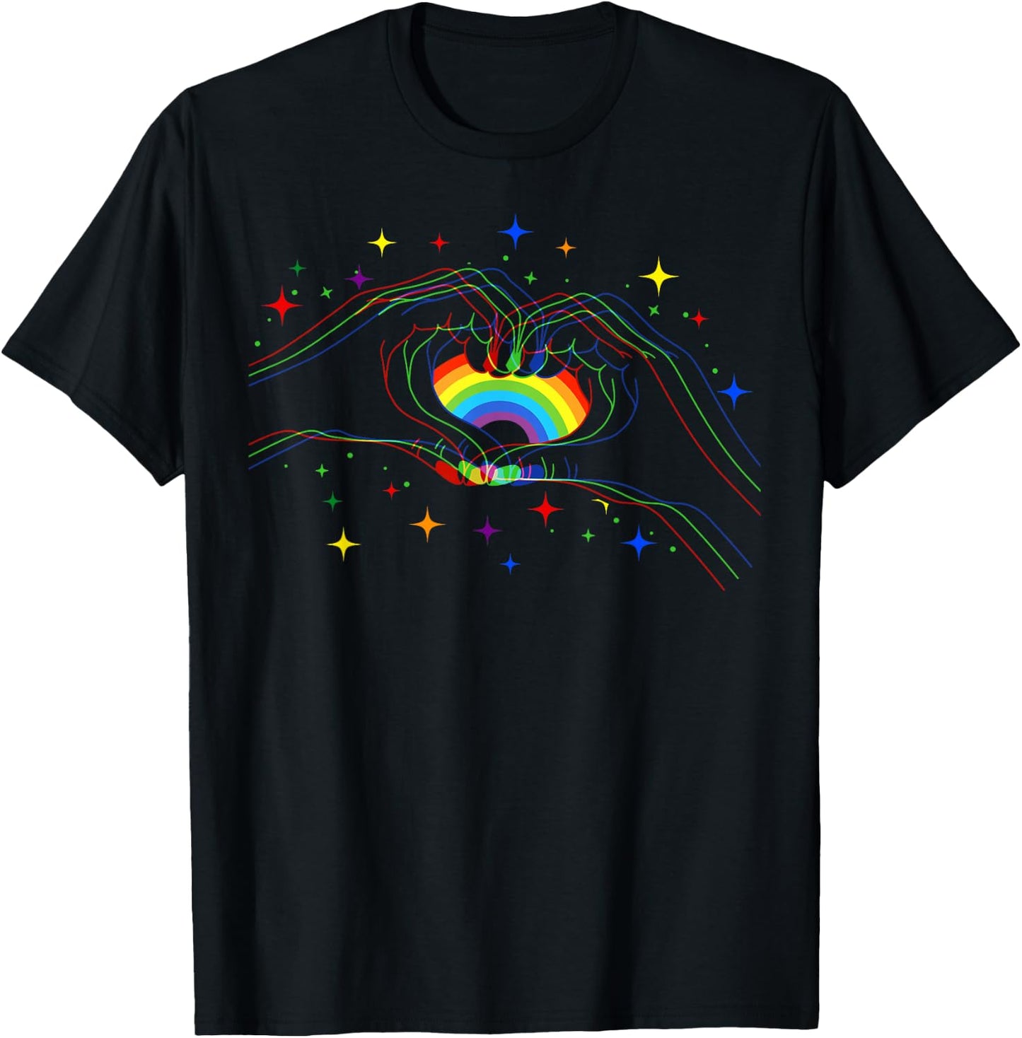 CSD LGBT Hands Shapes Rainbow Heart Pride , black T-Shirt - T-Shirt | Black