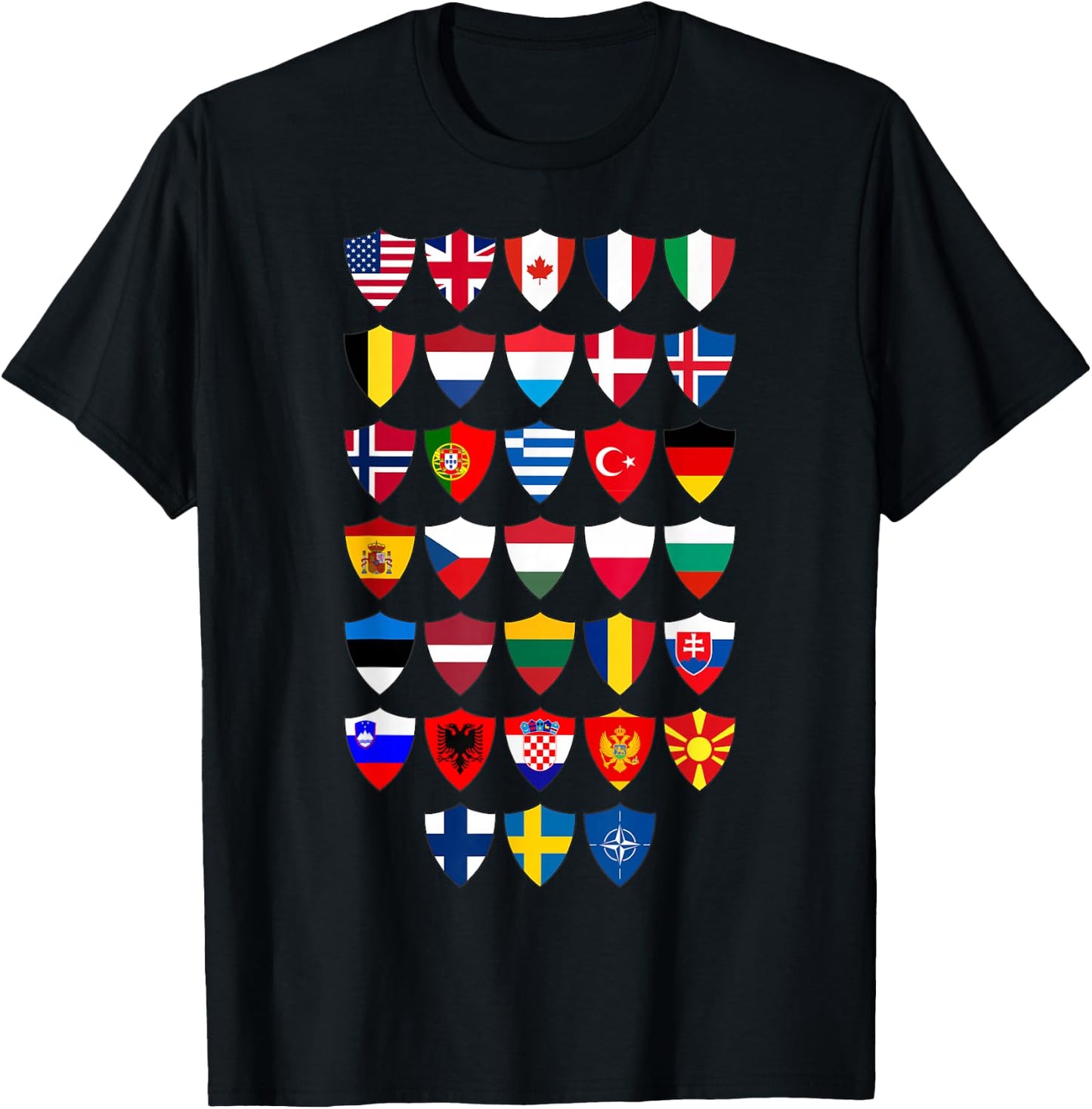 Shields of NATO: Flags of Every Member Country T-Shirt - T-Shirt | Black