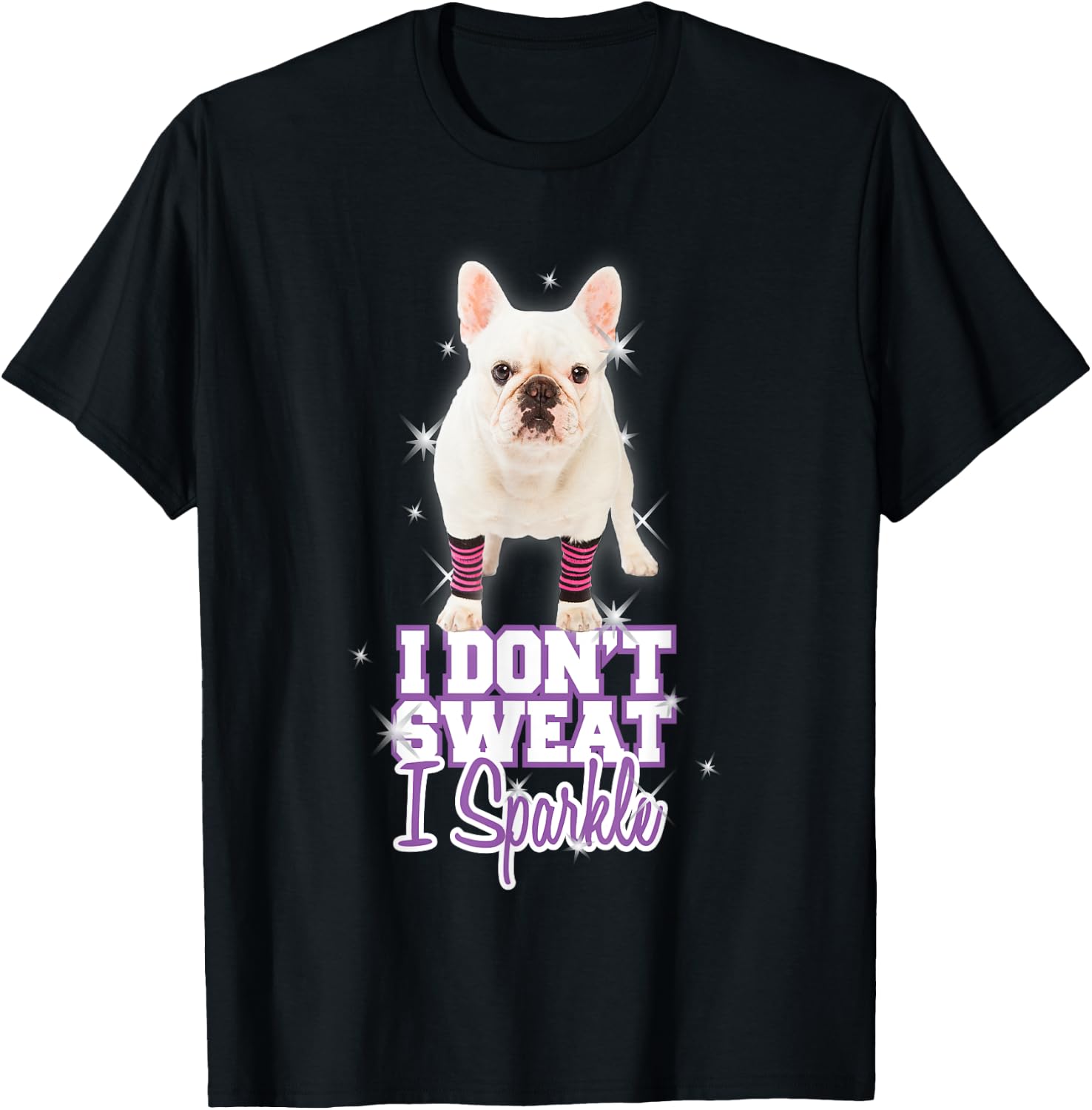 Workout "I Don't Sweat, I Sparkle" French Bulldog T-Shirt - T-Shirt | Black