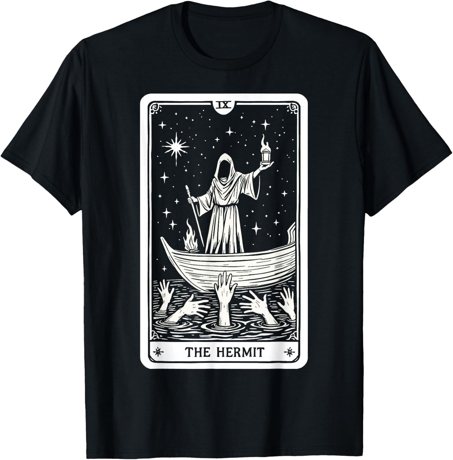 The Hermit Tarot Card Wisdom Enigmatic Esoteric Occult T-Shirt - T-Shirt | Black