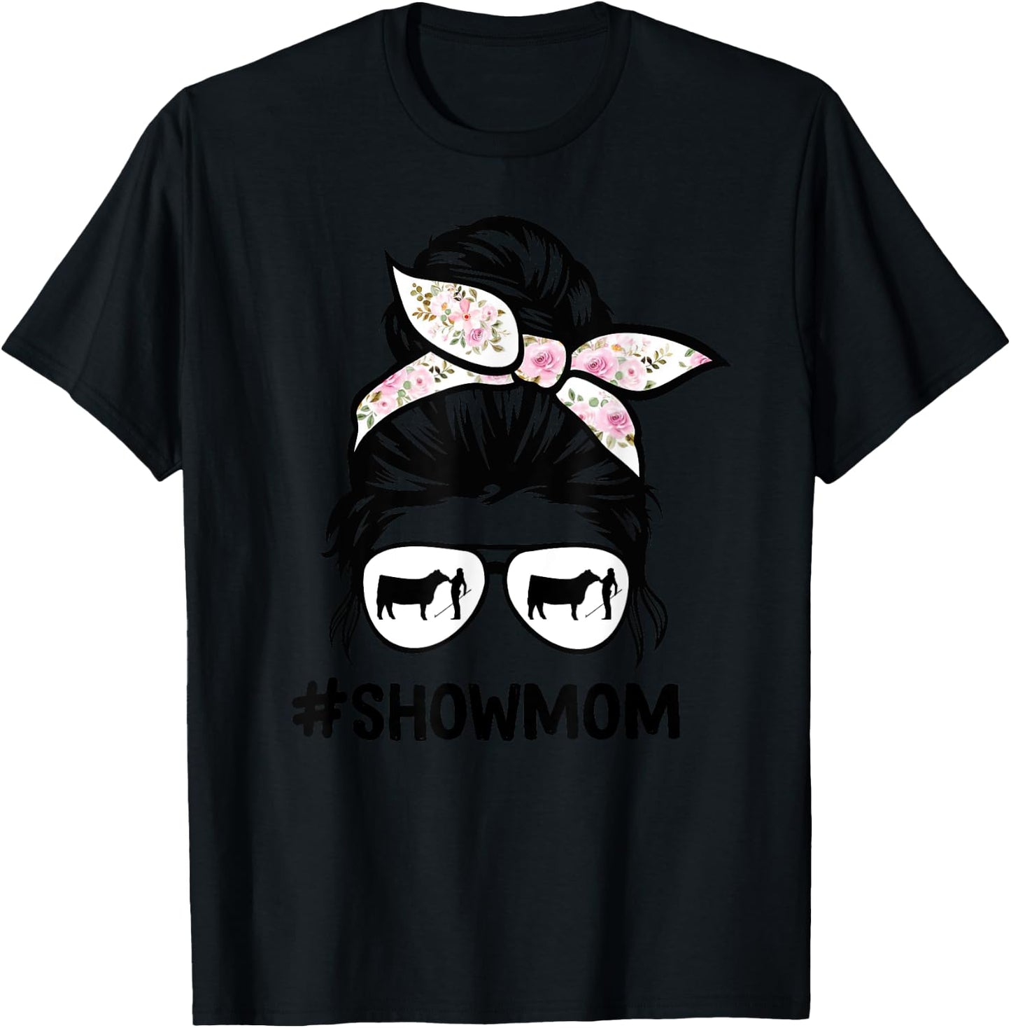 Cattle Show Mom Messy Bun Hair Cow Show Mom T-Shirt - T-Shirt | Black