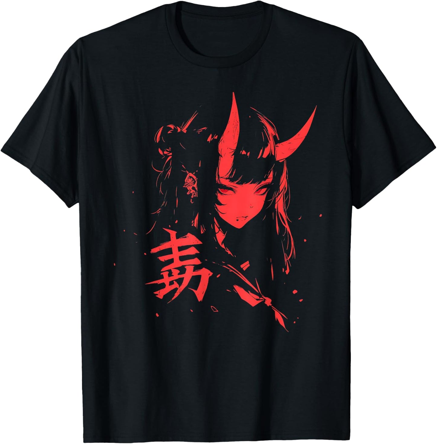 Japanese Tableware Manga Gothic Demon Waifu Retro , Black, S T-Shirt - T-Shirt | Black