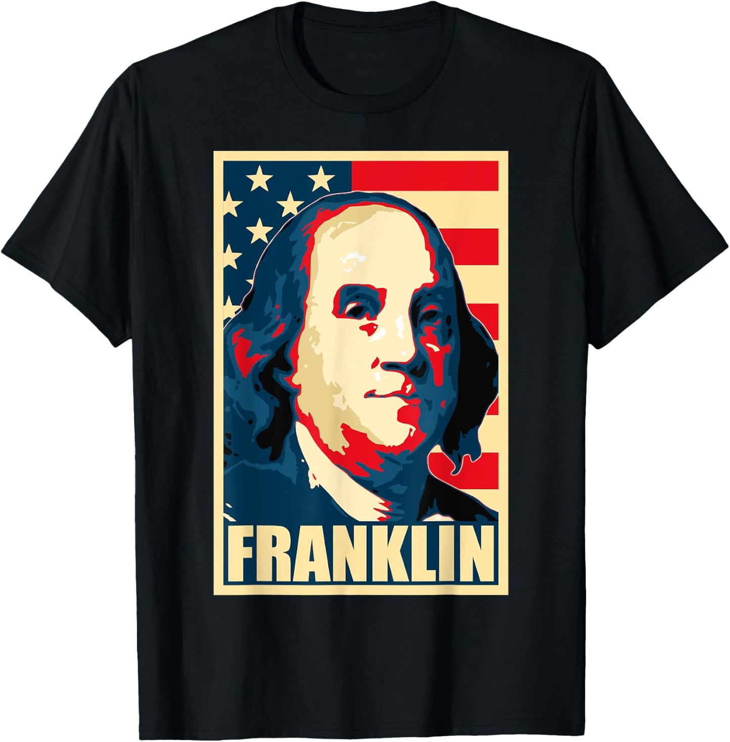 Ben Franklin Propaganda Poster Style T-Shirt - T-Shirt | Black