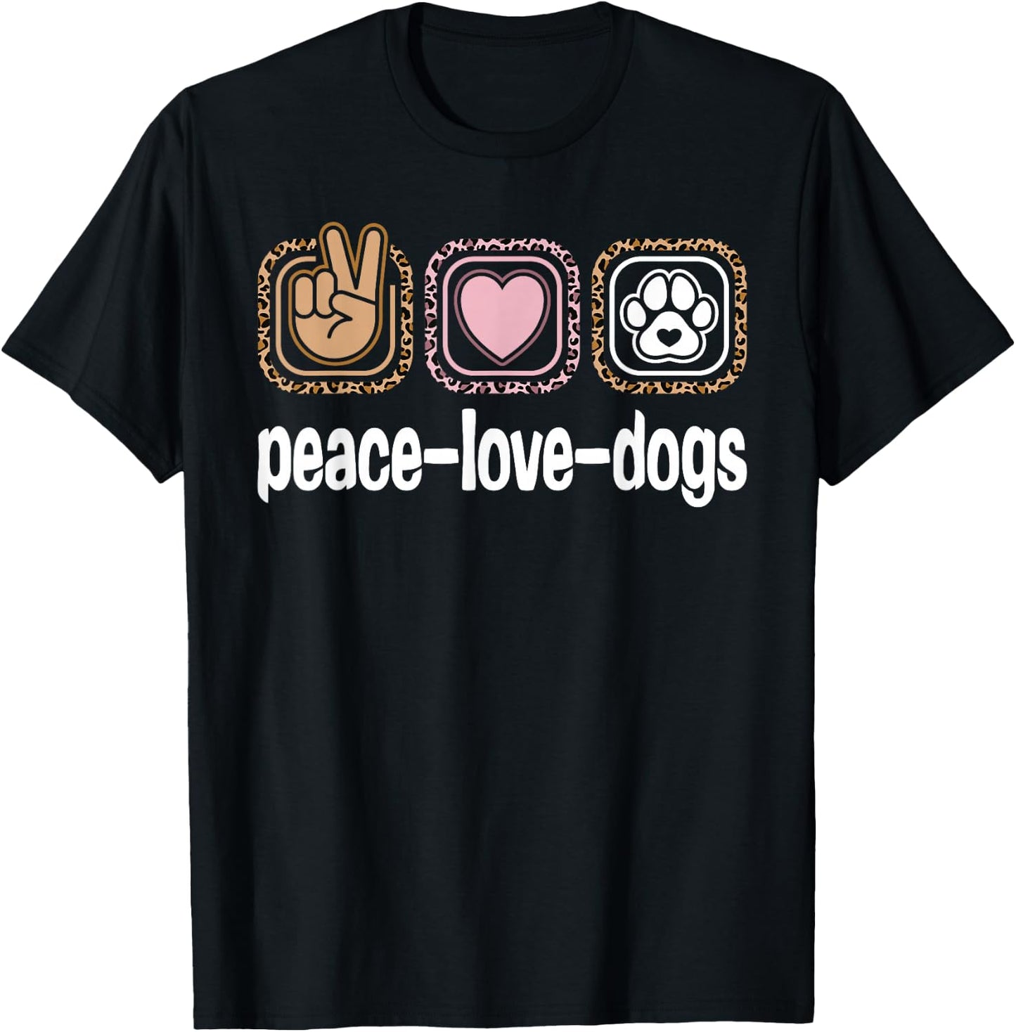Dog Lover Dog Leopard Print Women Girls Kids Peace Love Dogs T-Shirt - T-Shirt | Black