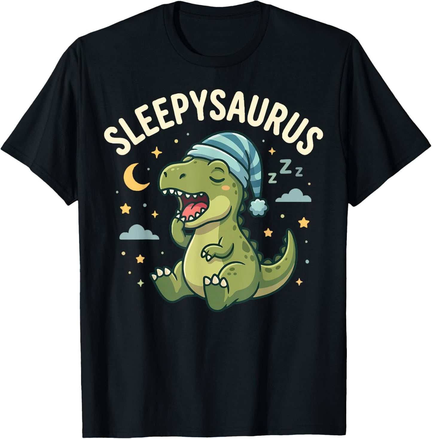 Sleepysaurus Sleeping Dinosaur Night Cute Dino T-Shirt - T-Shirt | Black