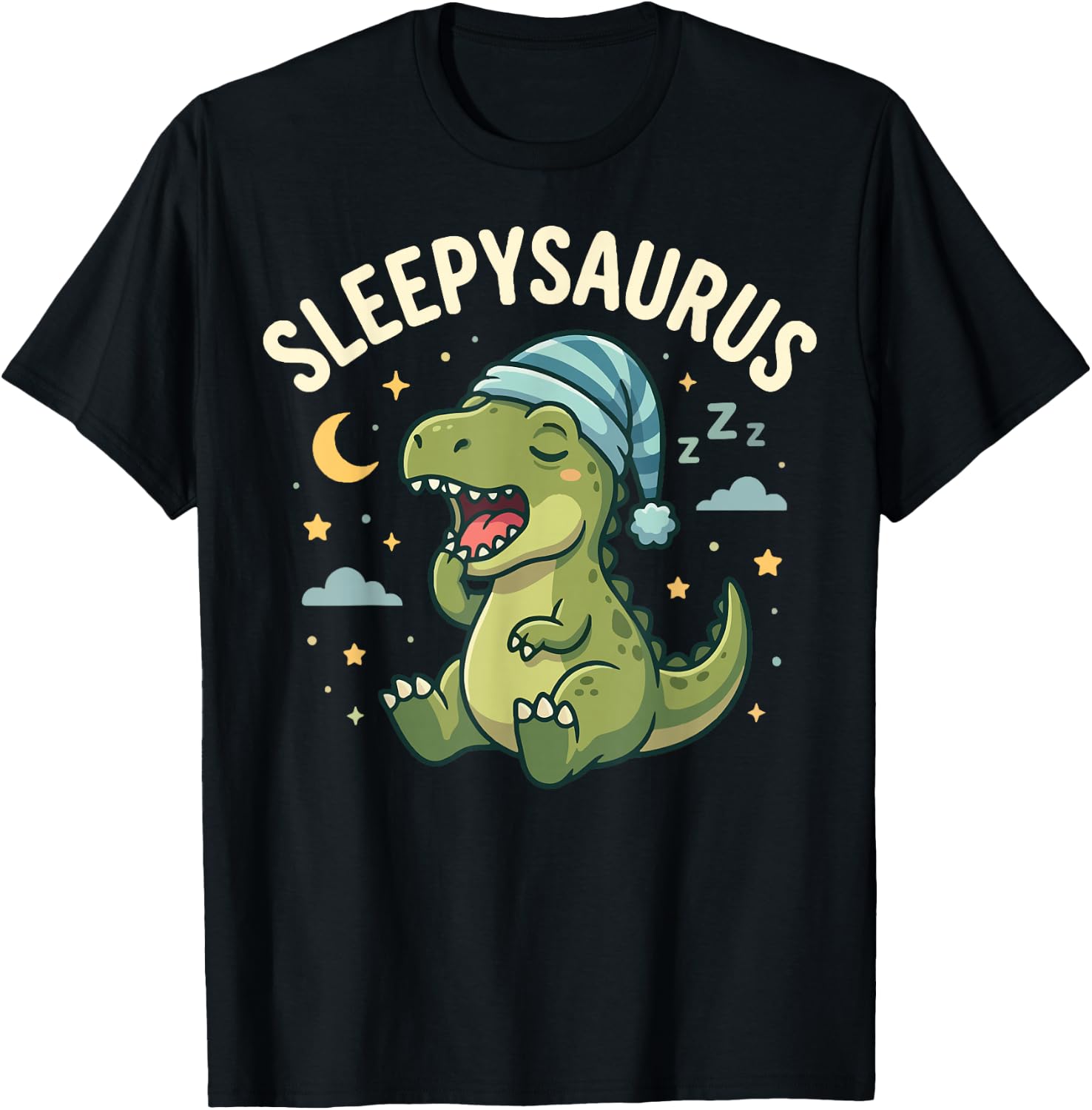 Sleepysaurus Sleeping Dinosaur Night Cute Dino T-Shirt - T-Shirt | Black