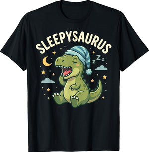 Sleepysaurus Sleeping Dinosaur Night Cute Dino T-Shirt - T-Shirt | Black