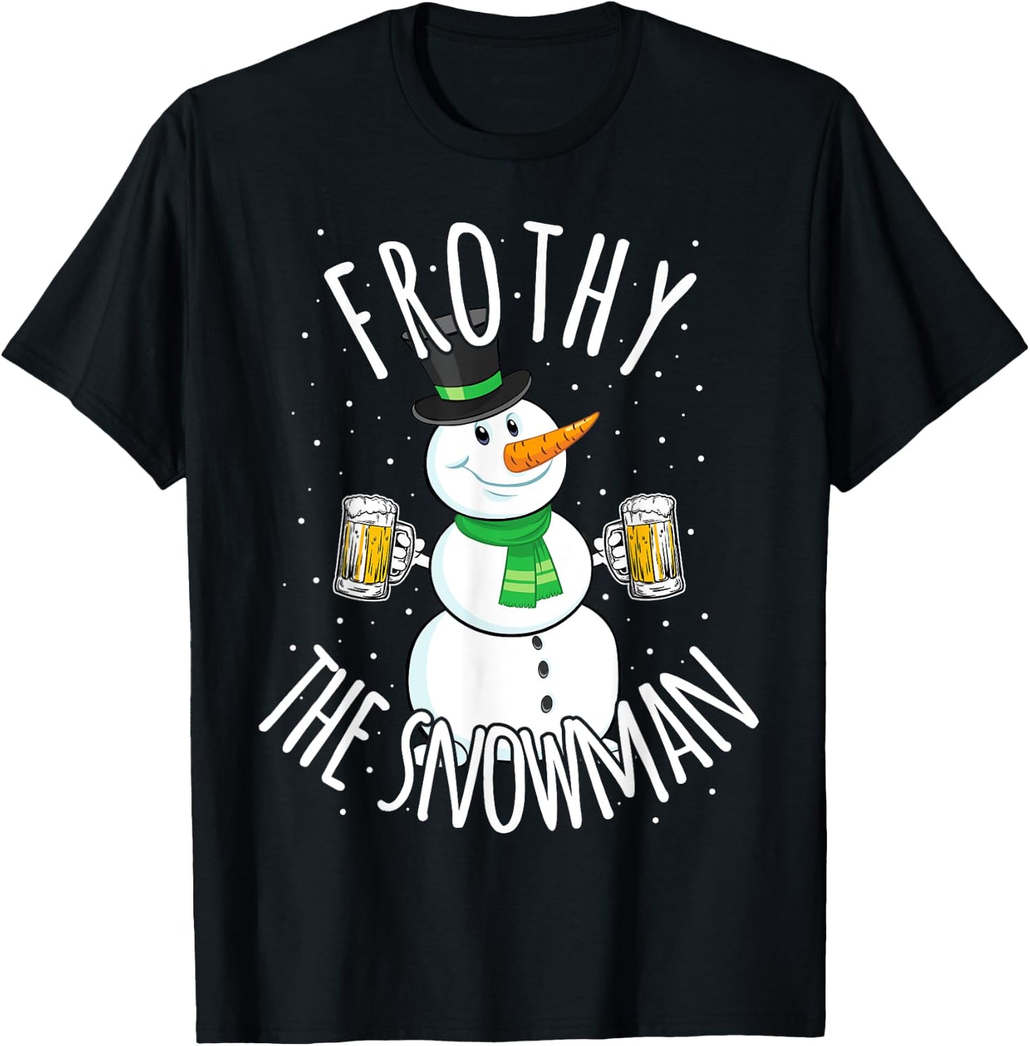Funny Christmas Snowman Beer Frothy T Shirt Gift Men Women T-Shirt - T-Shirt | Black