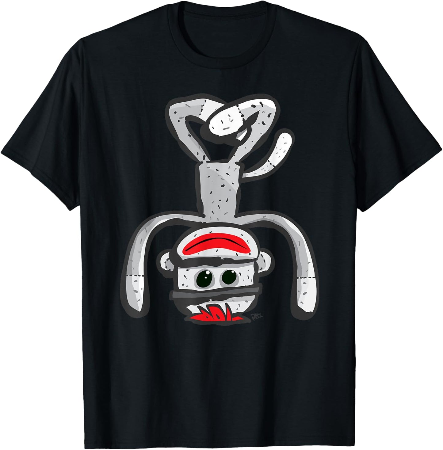 Cute Sock Monkey in Yoga Asana Headstand Pose T-Shirt - T-Shirt | Black