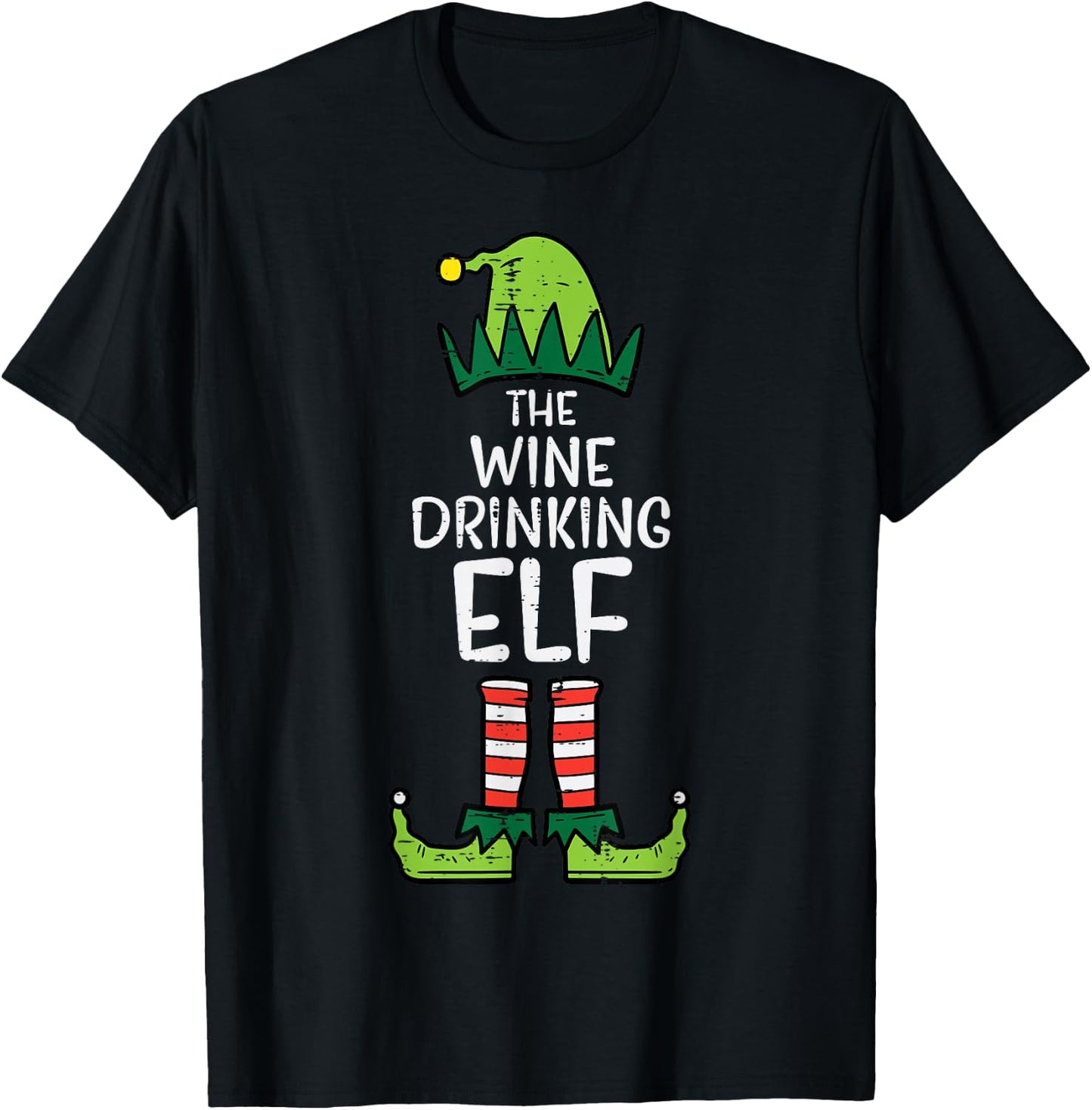 Wine Drinking Elf Xmas Christmas For Family Mom T-Shirt - T-Shirt | Black