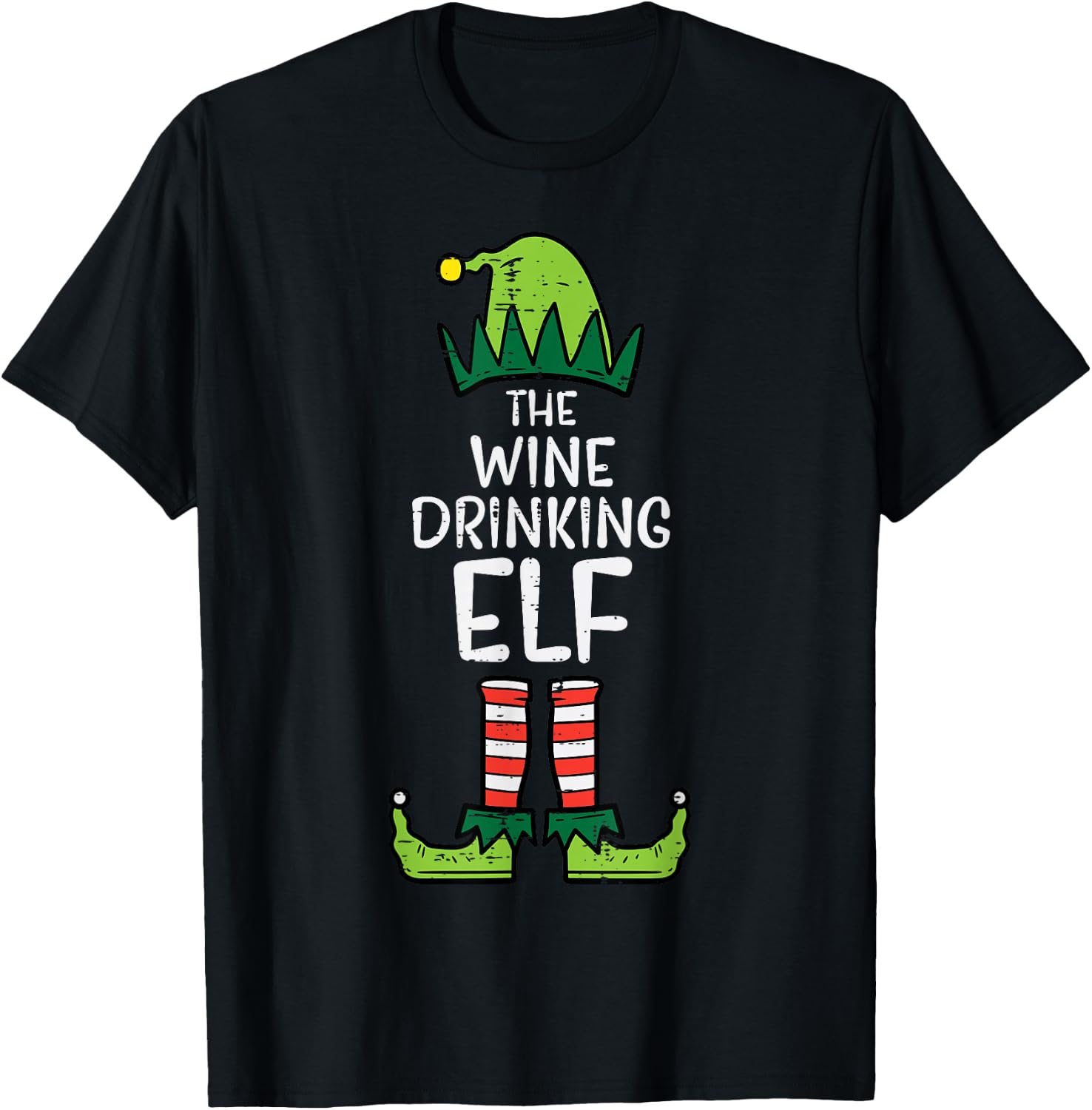 Wine Drinking Elf Xmas Christmas For Family Mom T-Shirt - T-Shirt | Black