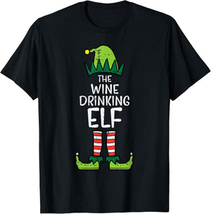 Wine Drinking Elf Xmas Christmas For Family Mom T-Shirt - T-Shirt | Black