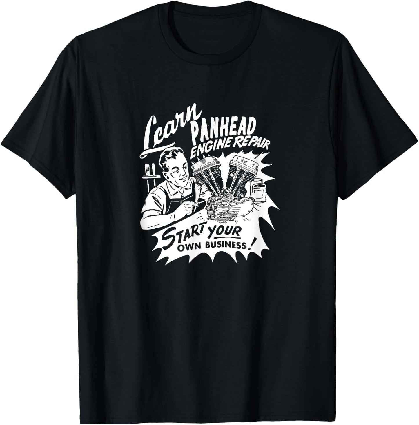 Retro Learn Panhead Engine Repair Vintage HD VTwin Biker T-Shirt - T-Shirt | Black