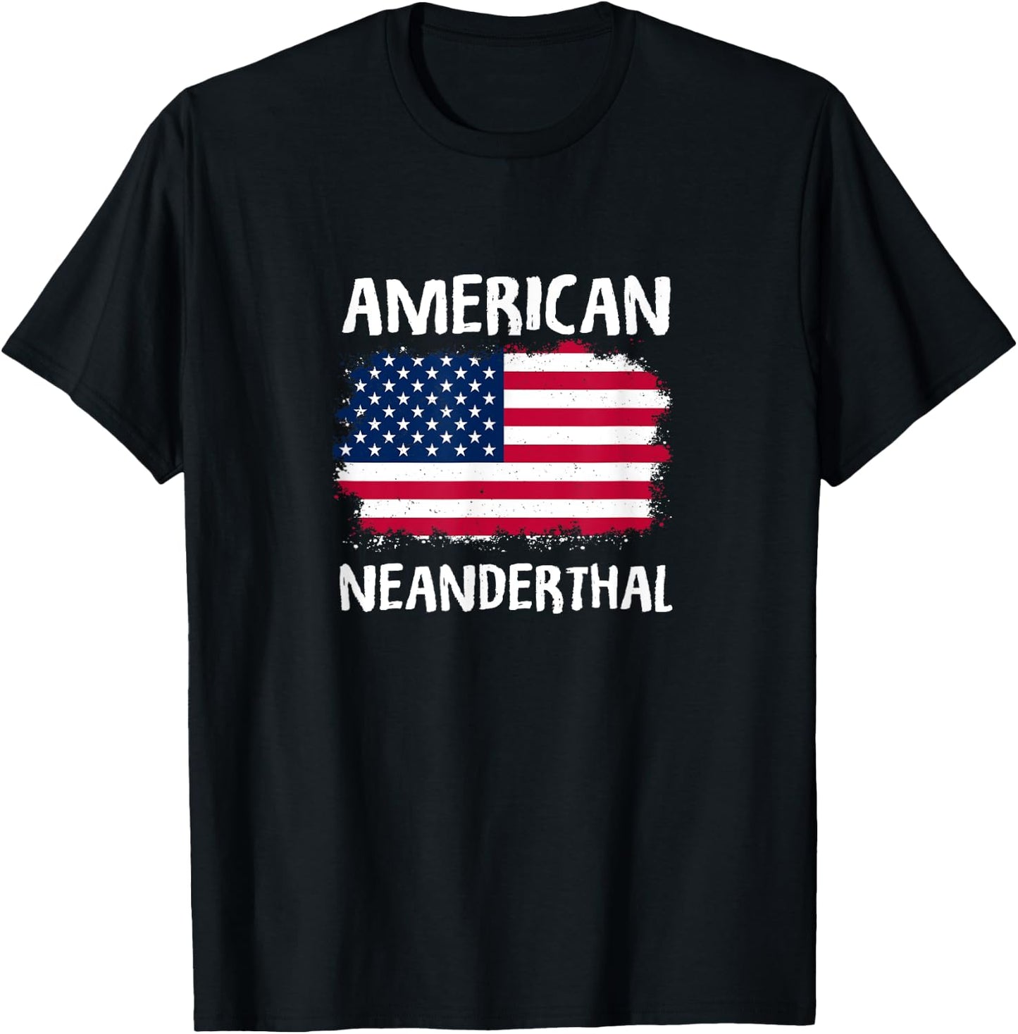 4th Of July US Flag Caveman American Neanderthal T-Shirt - T-Shirt | Black