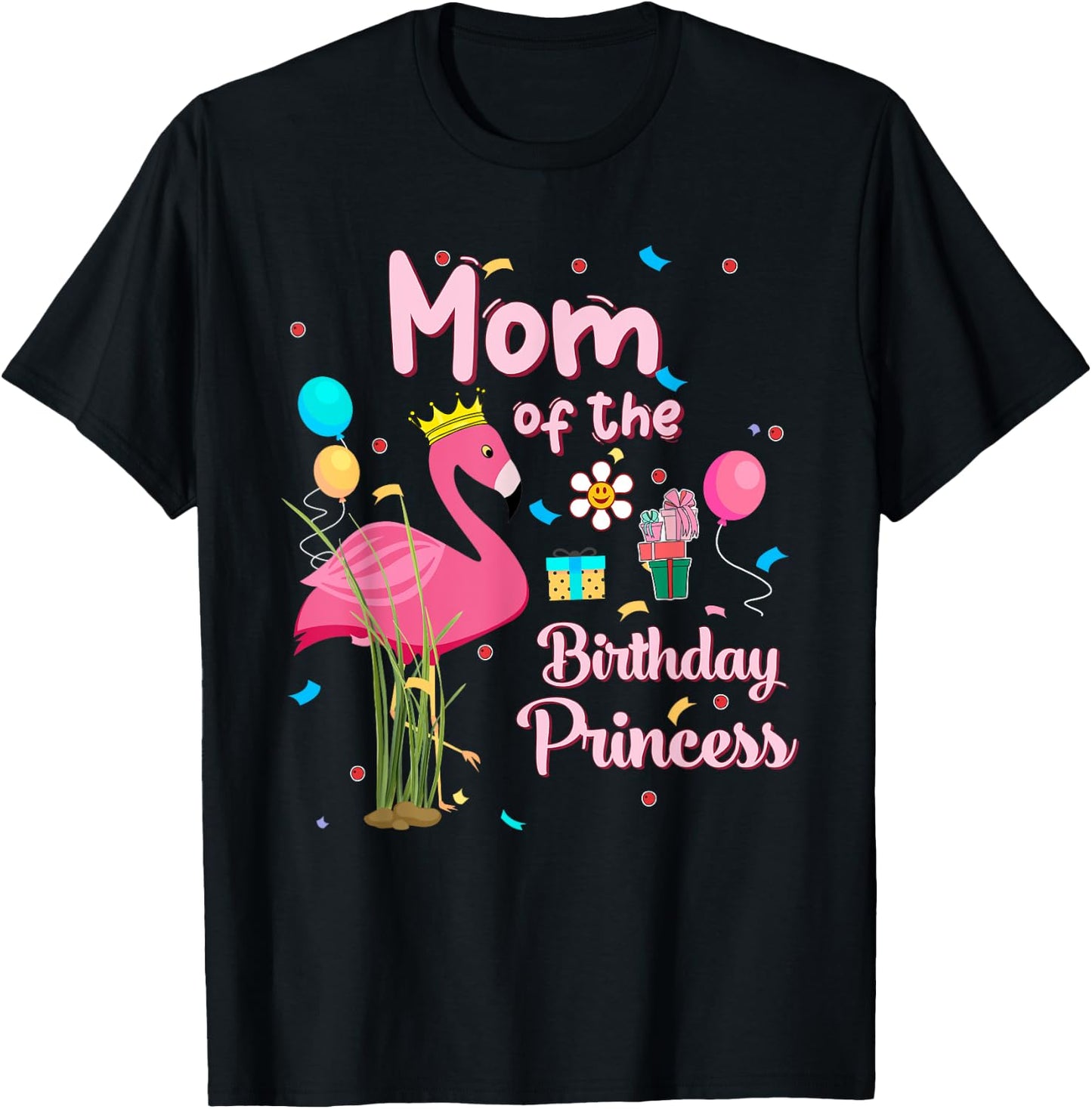 Mom of the Birthday Princess Pink Flamingo Party Squad T-Shirt - T-Shirt | Black