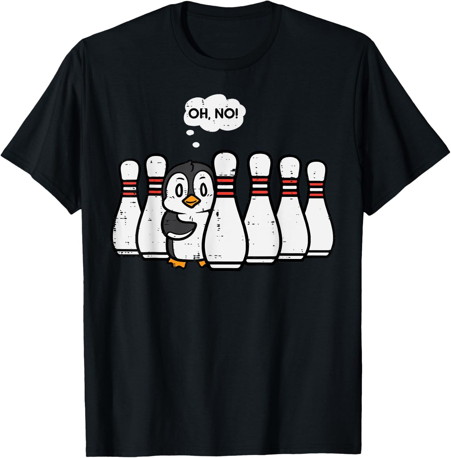 Penguin Bowling Pins Oh No Funny Bowler Player Men Women Kid T-Shirt - T-Shirt | Black