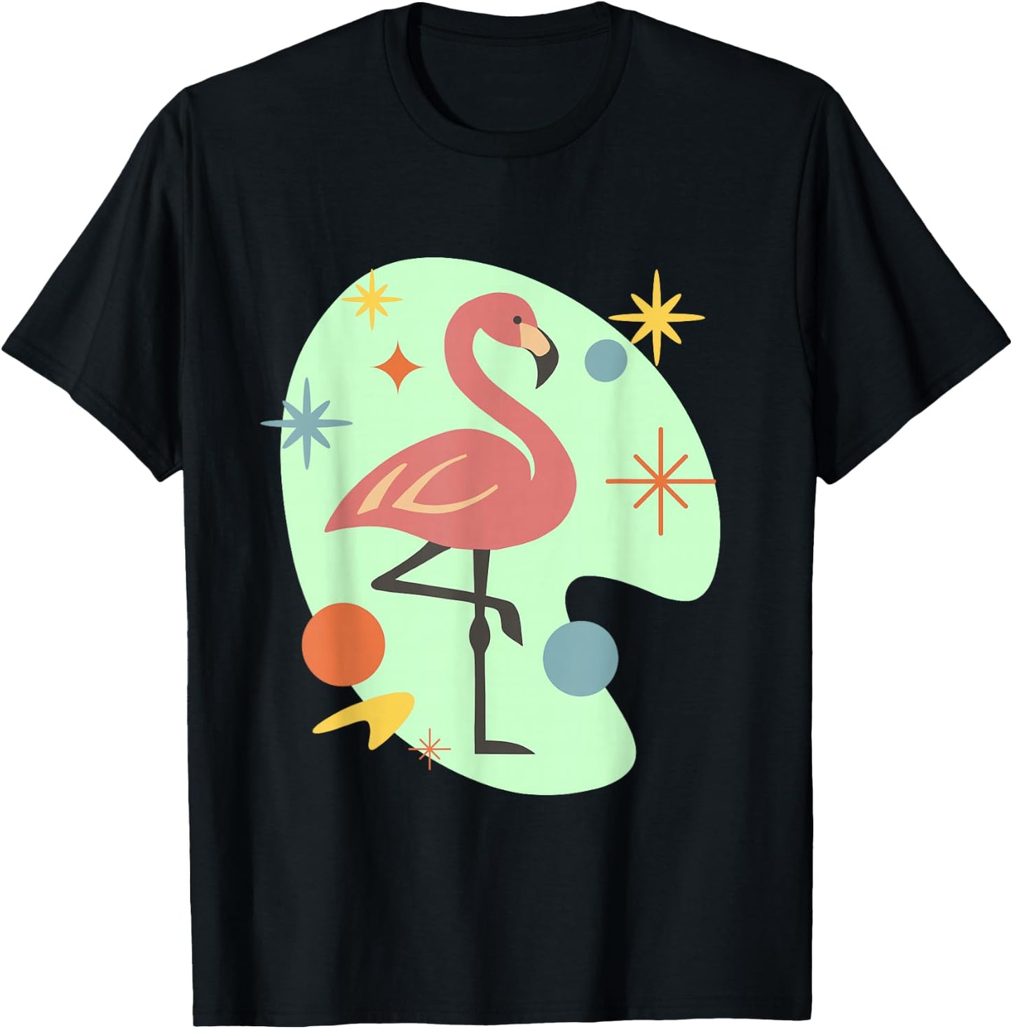 Atomic Flamingo Mid Century Modern Retro Design T-Shirt - T-Shirt | Black
