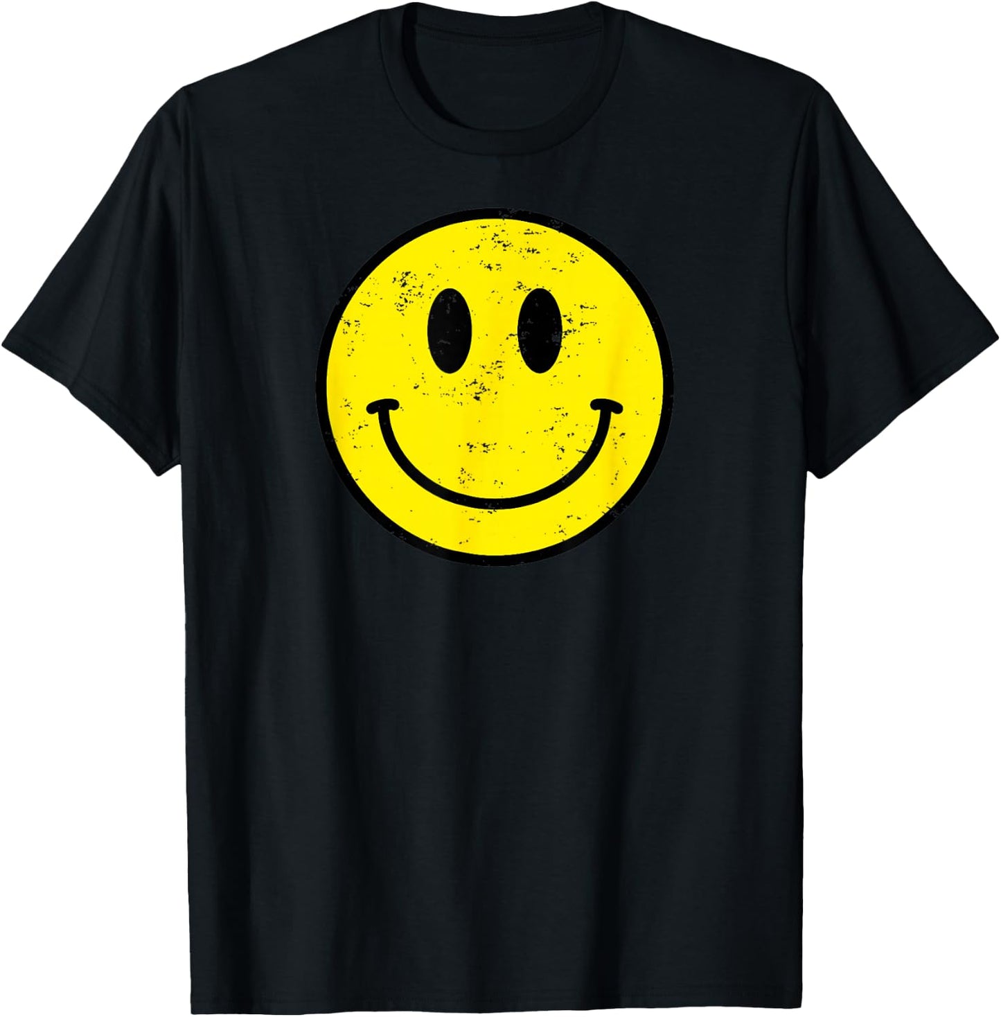 Retro 70s 80s Happy Face Yellow Smile Face Funny Vintage , black T-Shirt - T-Shirt | Black