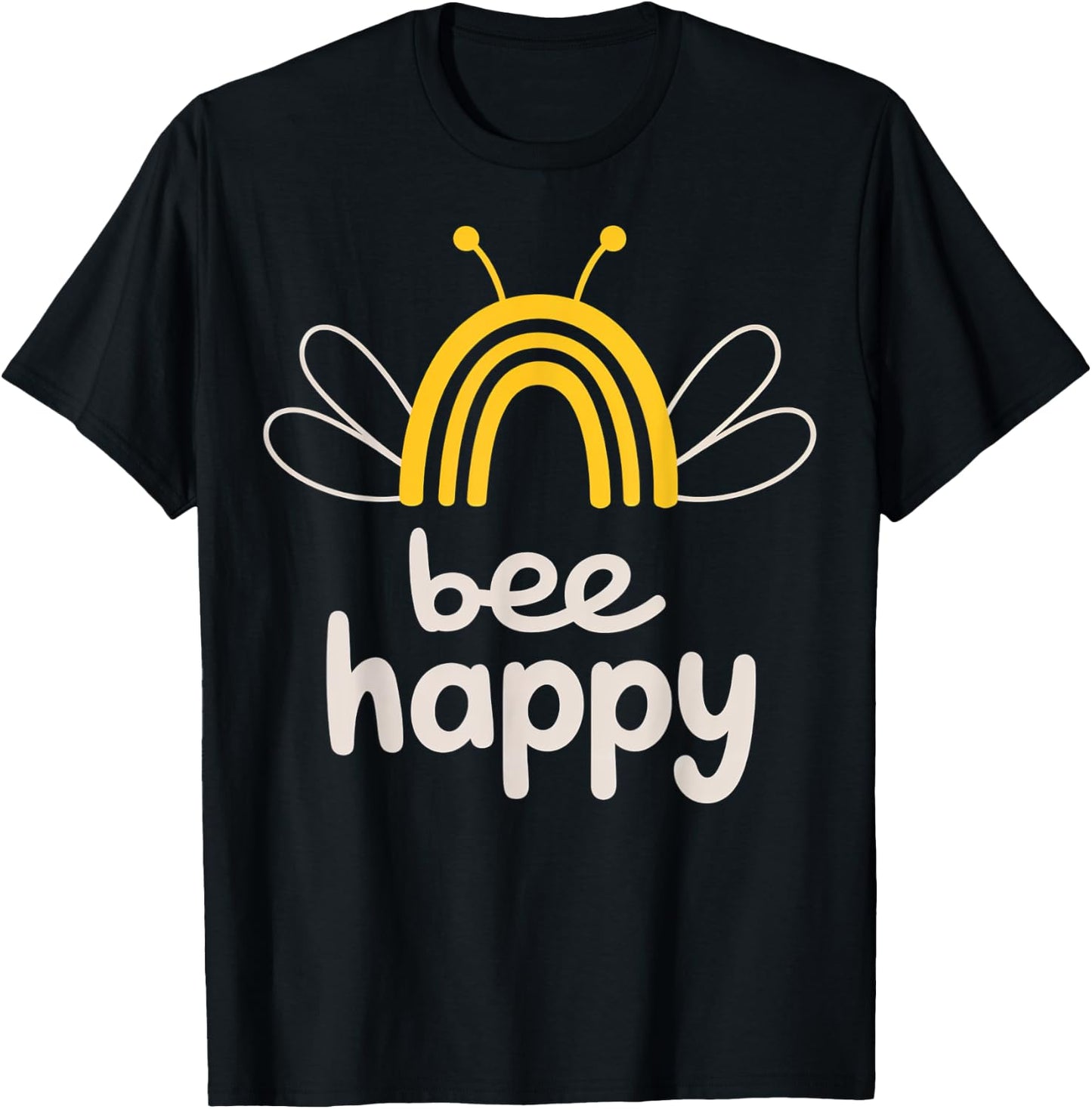 Bee Happy Rainbow Wings Whimsical Insect Design T-Shirt - T-Shirt | Black