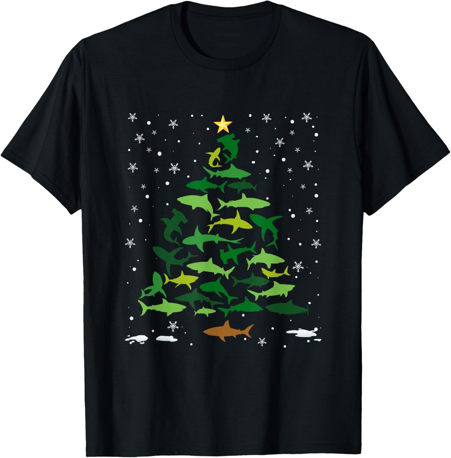 Shark Ocean Lovers Holiday Family Matching Christmas Tree T-Shirt - T-Shirt | Black