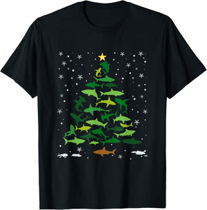 Shark Ocean Lovers Holiday Family Matching Christmas Tree T-Shirt - T-Shirt | Black