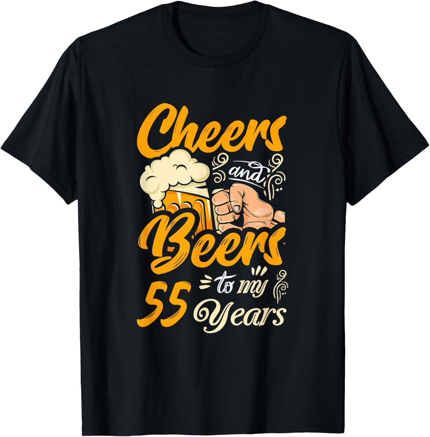 Cheers And Beers To My 55 Years Funny Birthday Party Retro T-Shirt - T-Shirt | Black