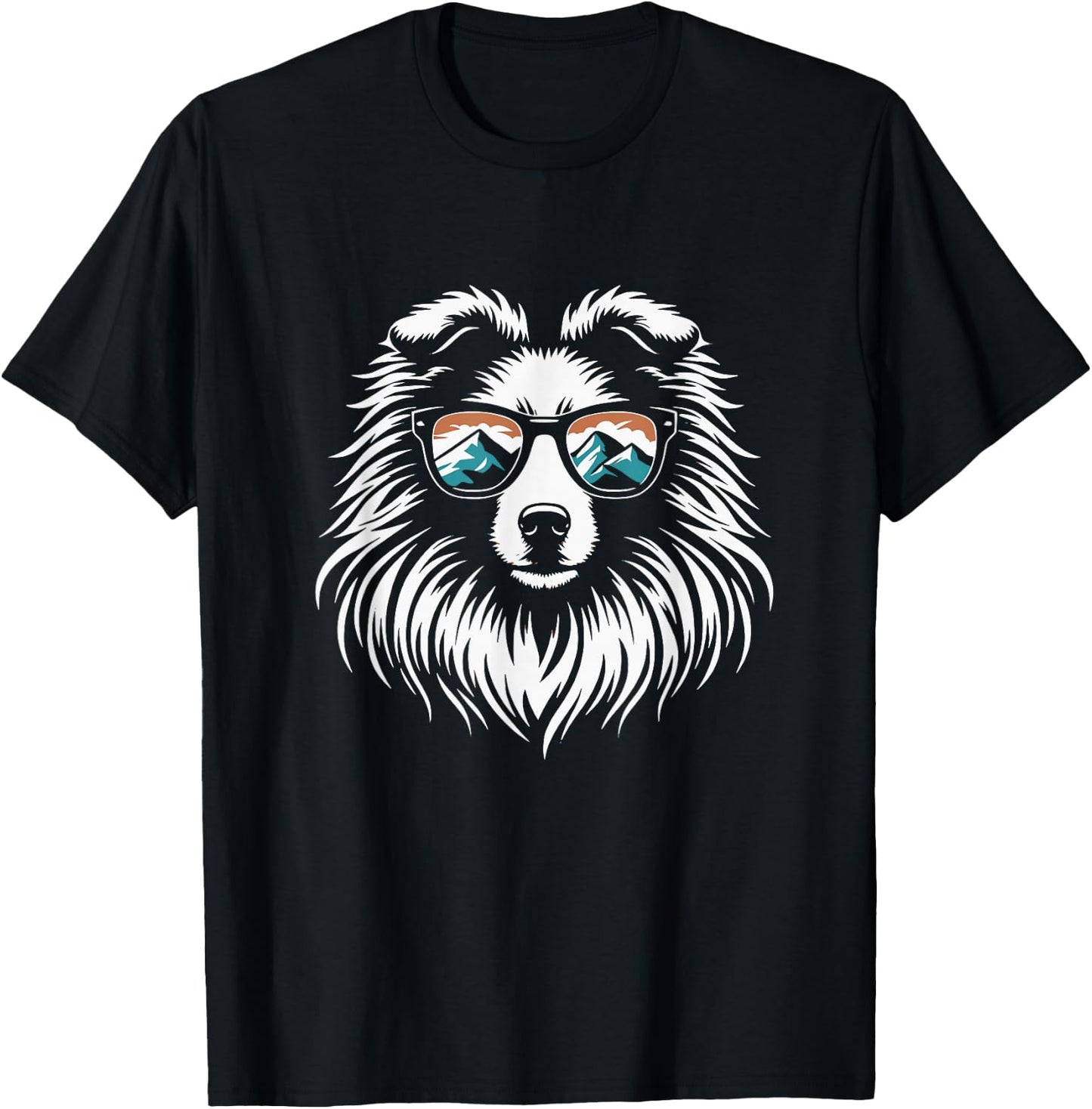 Shetland Sheepdog Dog Sunglasses Sheltie Mountain Design T-Shirt - T-Shirt | Black