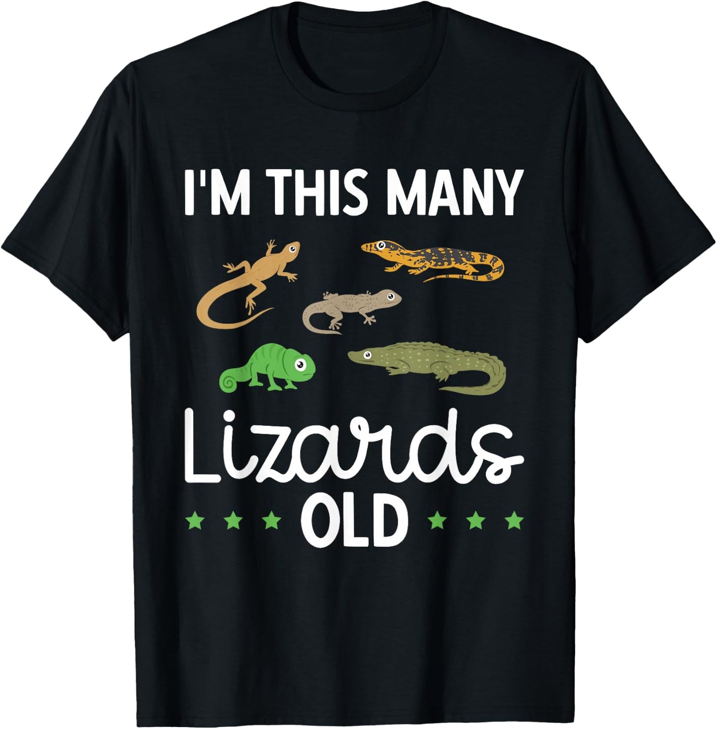 Kids This Many Lizards Old Reptile Themed 5th Birthday T-Shirt - T-Shirt | Black
