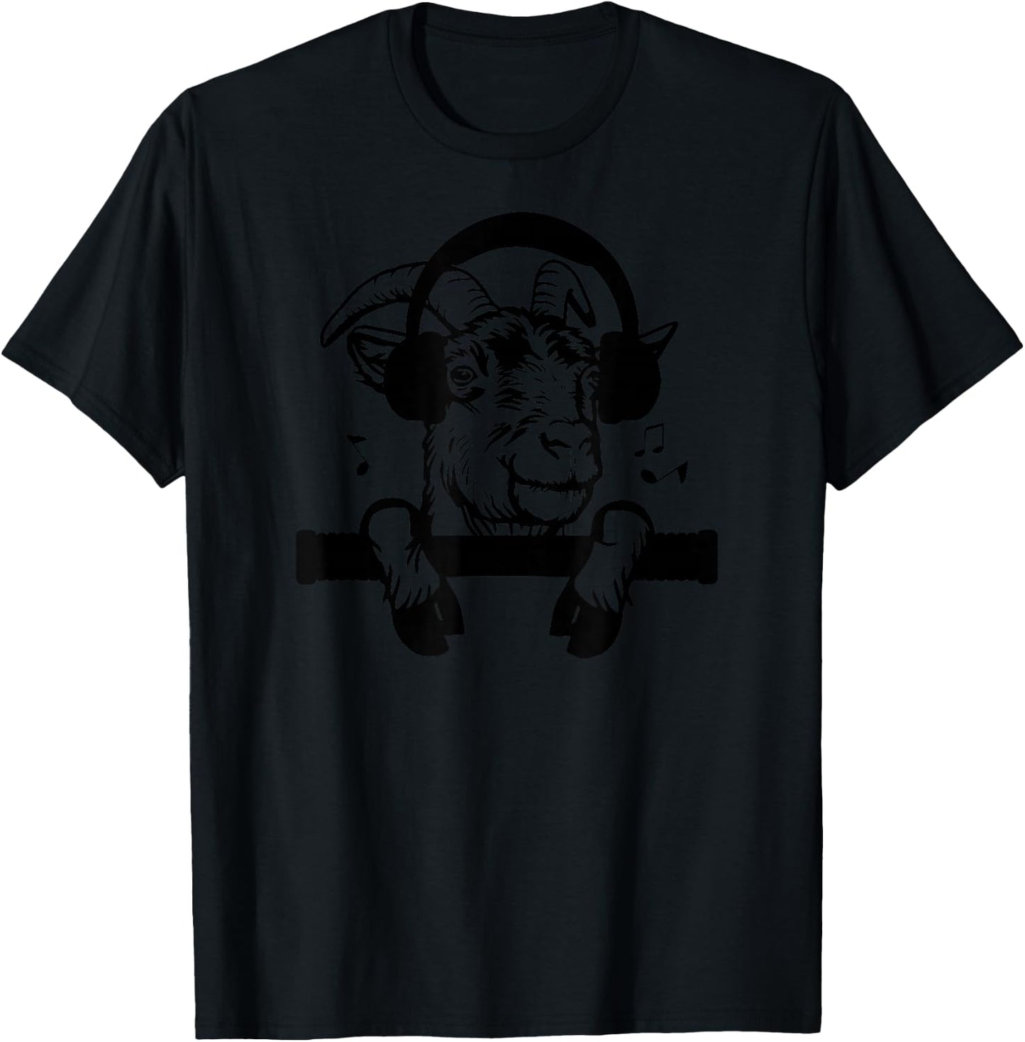 Funny Goat Wearing Headphones T-Shirt - T-Shirt | Black