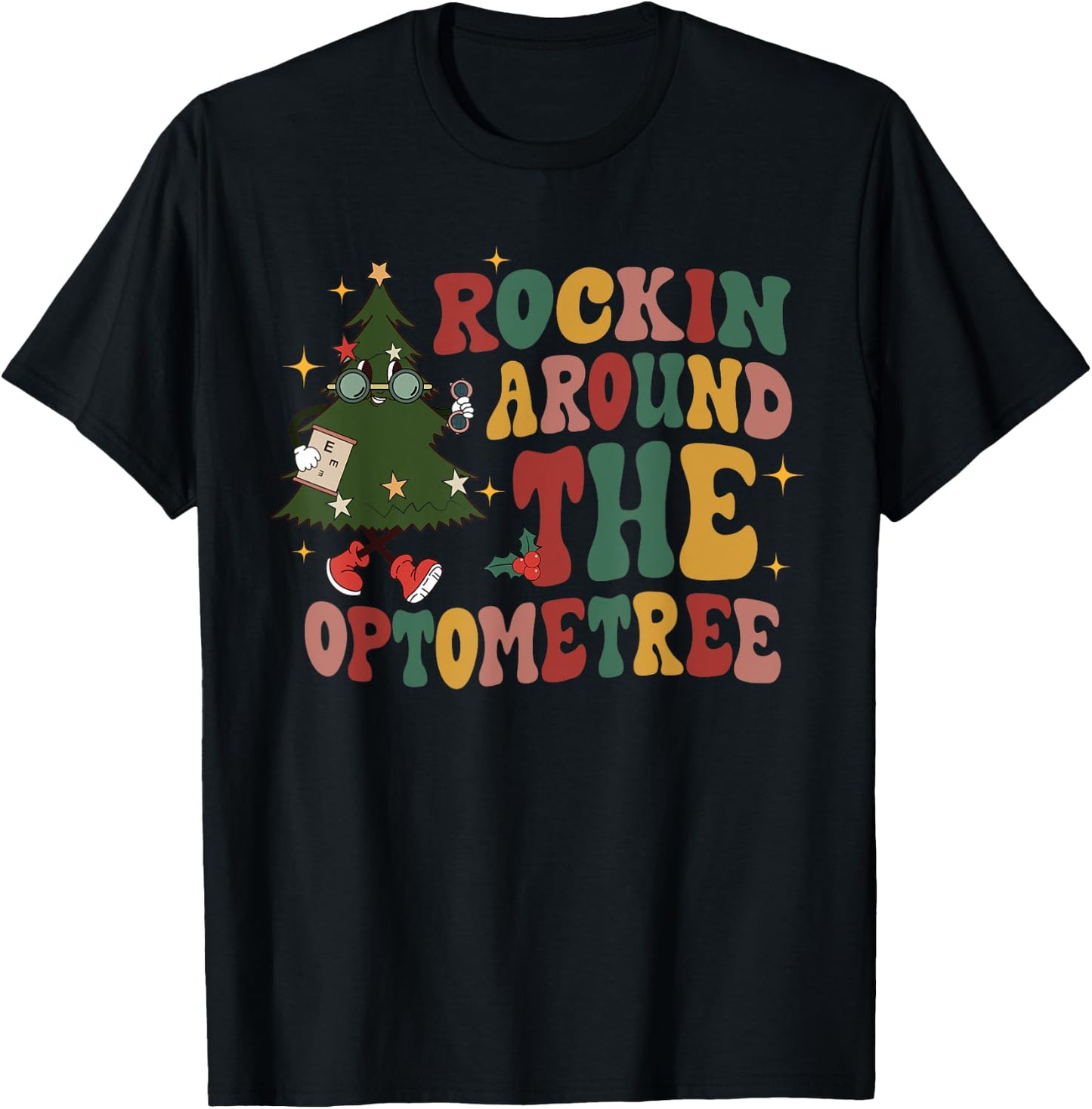 Rockin Around The Optometree Optometrist Optometry Christmas T-Shirt - T-Shirt | Black