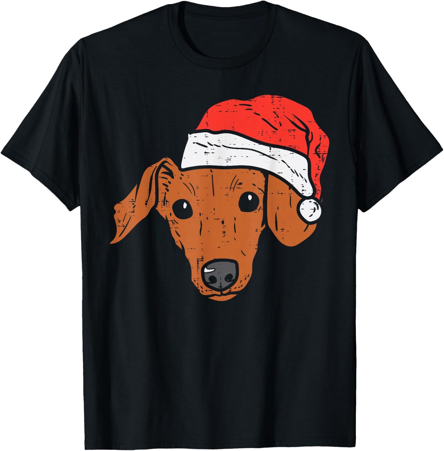 Santa Hat Dachshund Christmas Xmas Wiener Weiner Dog T-Shirt - T-Shirt | Black