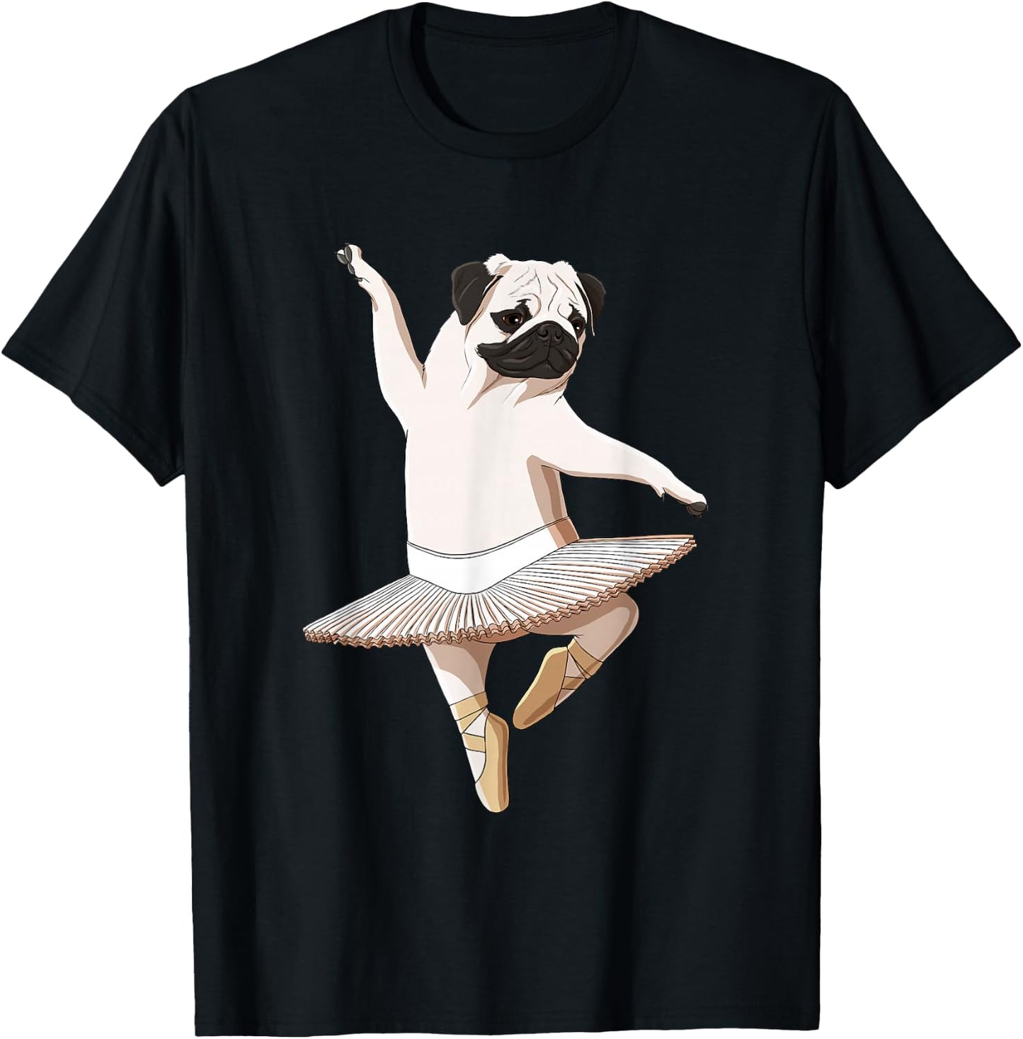 Funny Ballet Dancer Dog Ballerina Pug Men Women Girls Kids T-Shirt - T-Shirt | Black