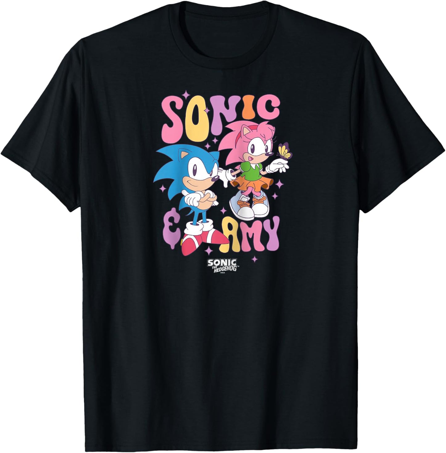 Sonic The Hedgehog Sonic & Amy Cute Vintage Shot Raglan Baseball T-Shirt - T-Shirt | Black