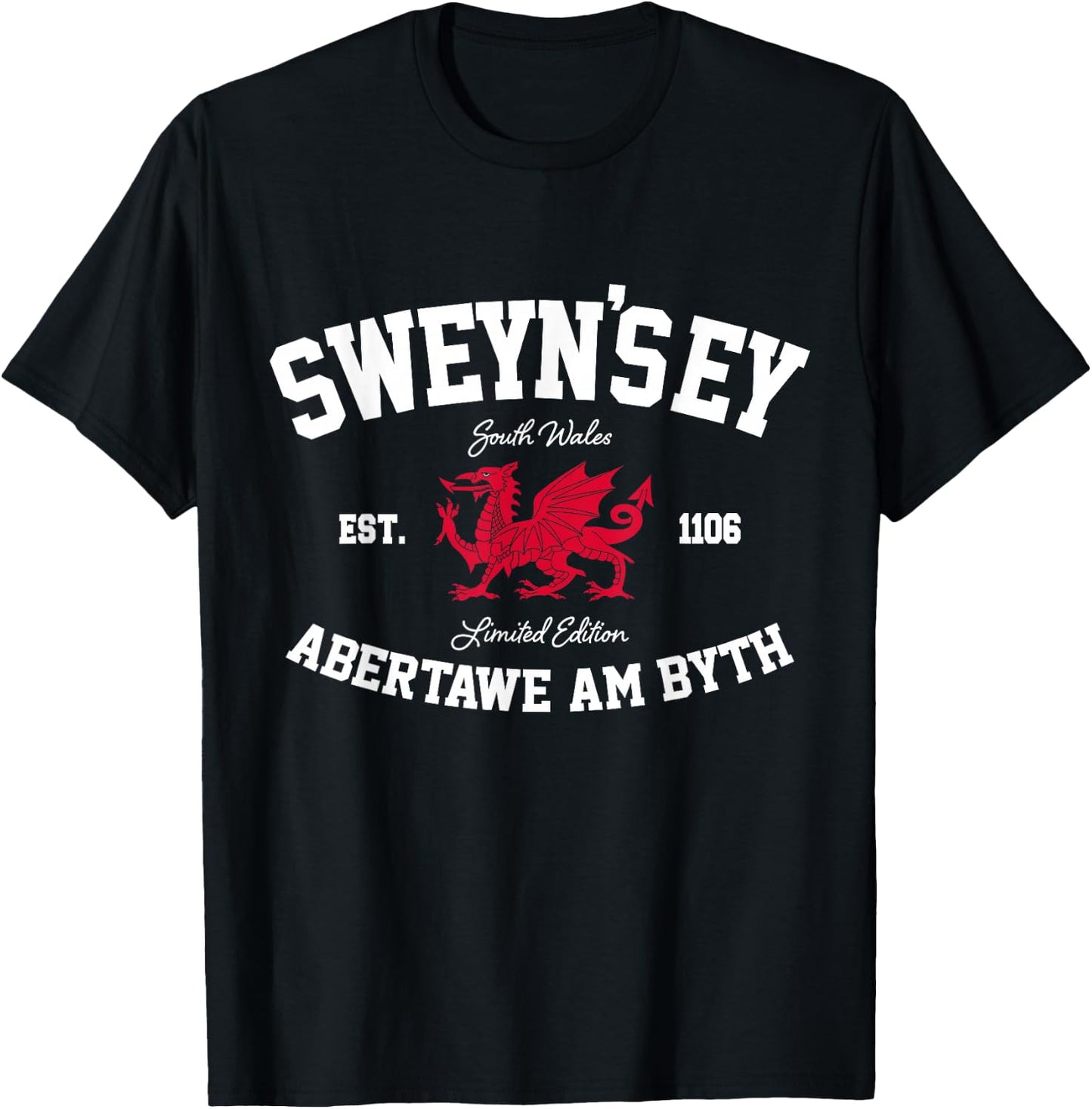Sweyn’s Ey Abertawe Am Byth Welsh Dragon Cymru Swansea T-Shirt - T-Shirt | Black