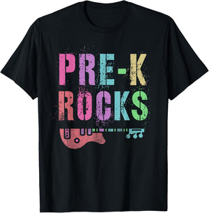 Vintage PRE-K ROCKS Teacher Rockstars I Teach ABCD Preschool Women Girls Kids T-Shirt - T-Shirt | Black