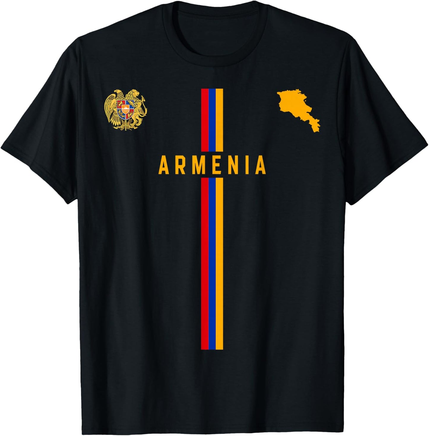 Flag of Armenia, Silhouette Map of Armenia, Coat of Arms , Black, S T-Shirt - T-Shirt | Black